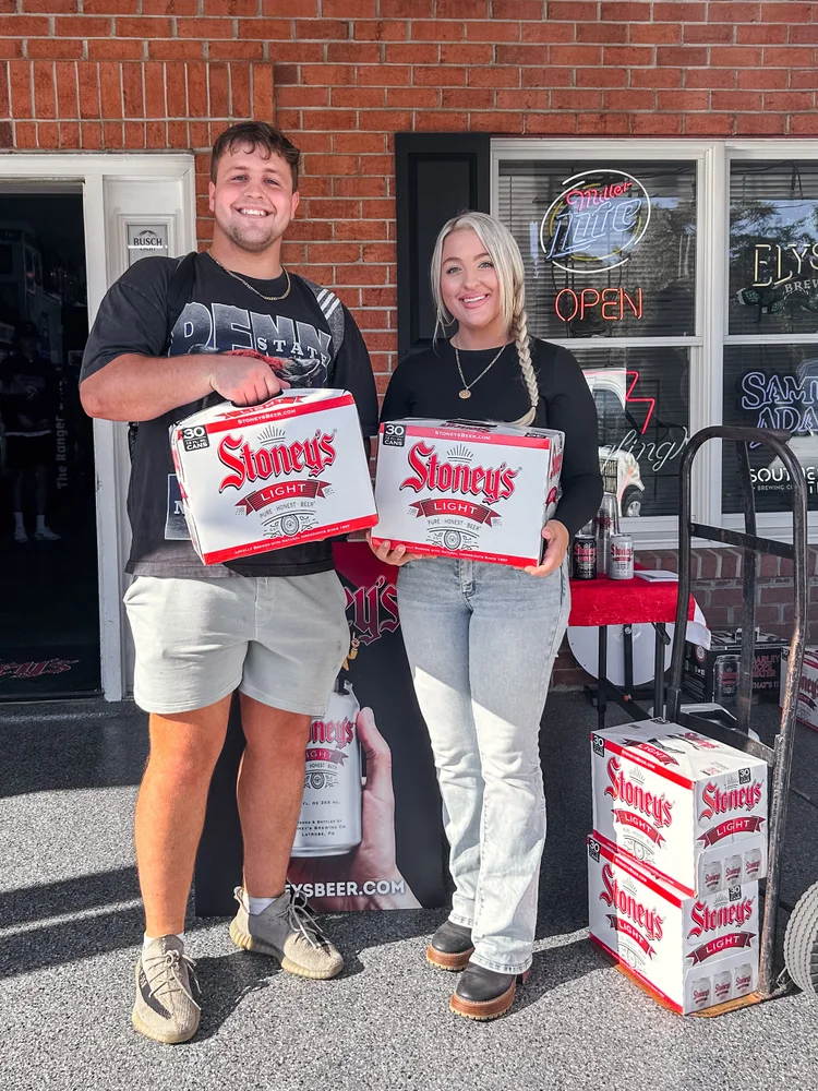 Stoney's Beer tasting day at Duquesne Beer in Western Pennsylvania, customers leaving the store with cases of Stoney's Light