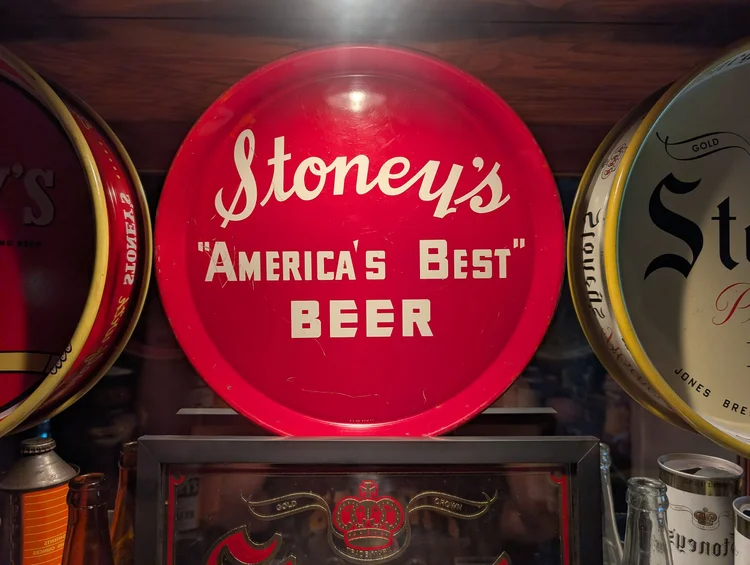 Vintage red Stoney's America's Best Beer round tray sign