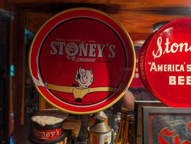 Vintage Stoney's America's Best Beer round trays on display