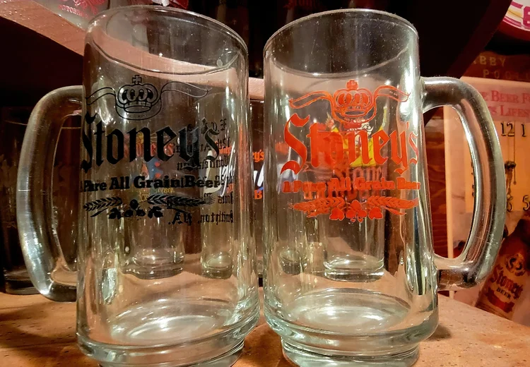 Two vintage Stoney's glass beer mugs