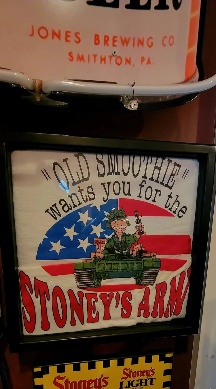 Jones Brewing Co. Smithton banner and an Old Smoothie Stoney's Army sign