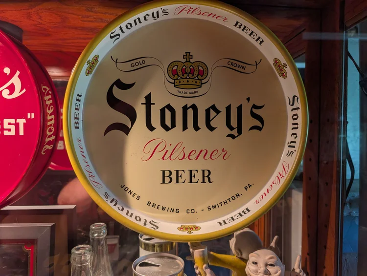 Vintage Stoney's Pilsener Beer round tray sign, Jones Brewing Co. Smithton