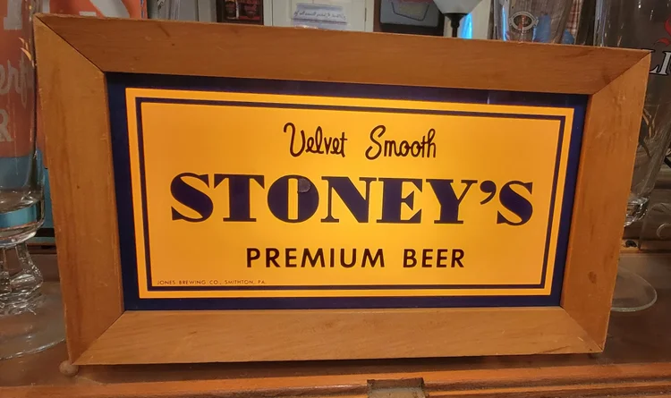 Framed Velvet Smooth Stoney's Premium Beer sign