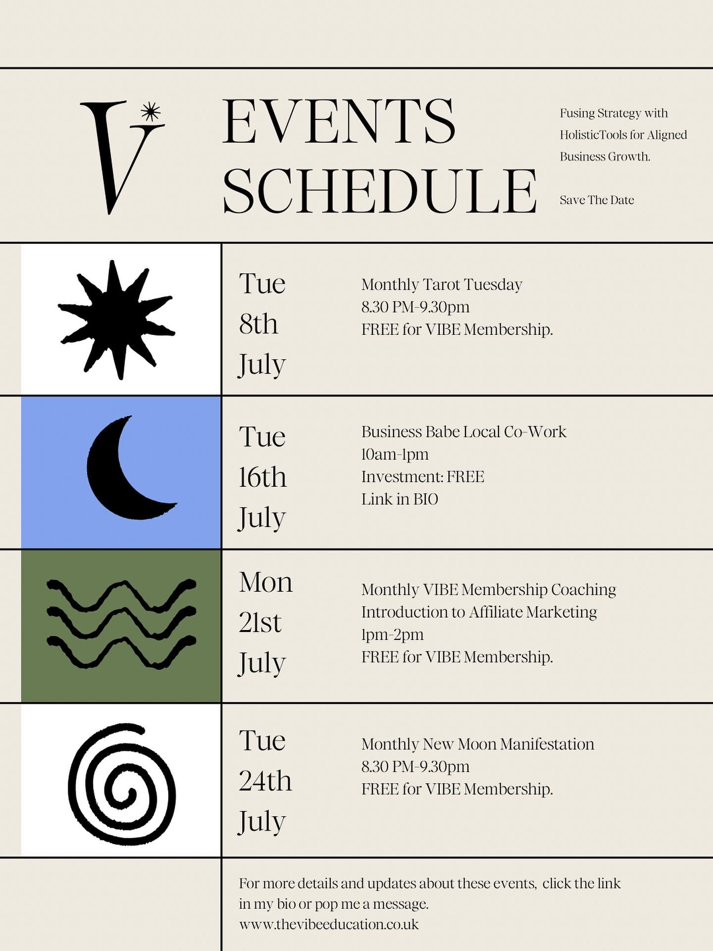 KEY DATES FOR JULY 👀👏🏻

Fusing practical Strategy with Energy Alignment to help unlock your Authenticity, Attract Clients and GROW with more Ease and FLOW (and fun!)

Want more info or links to any of the our events this month? Simply pop me a mes