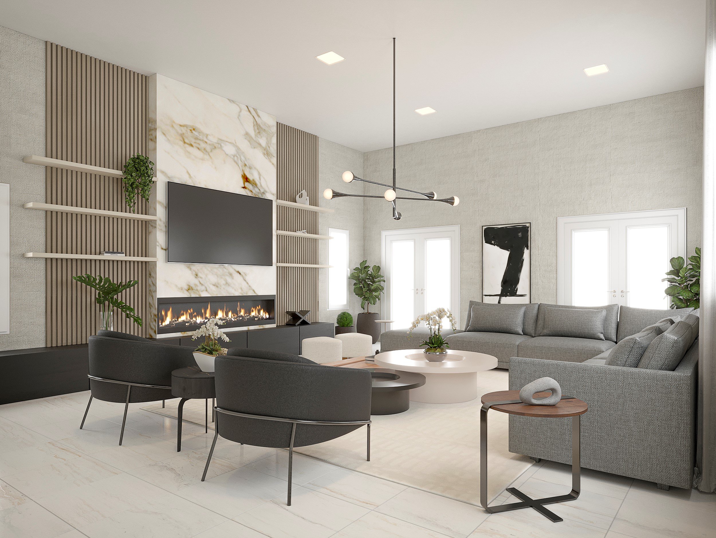 cozy family room with cool tones for a beautiful design