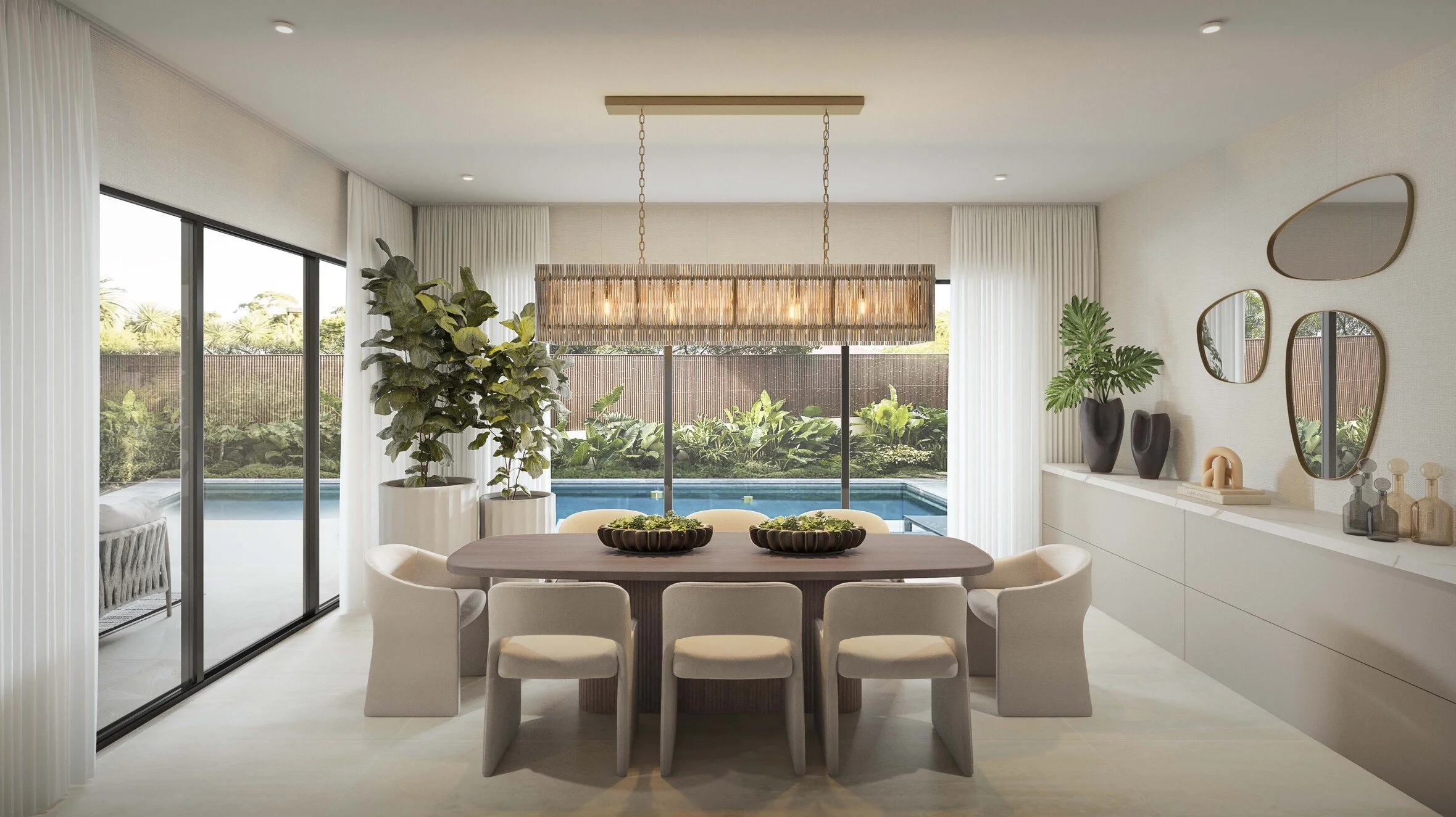 Elegant dining room with a warm, inviting spirit. Designed to bring the family together, this space features warm tones that create a cozy yet refined atmosphere. 