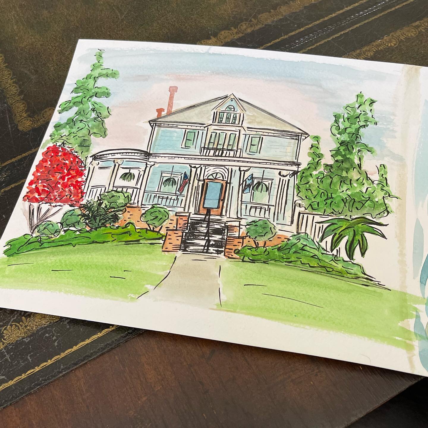 The process: Swipe right to see step one&hellip; I look up the house online and paint it out with @artisticisle.watercolor watercolor. Her watercolors are handmade, professional grade and environmentally friendly. Check her out! Step 2&hellip; Draw i