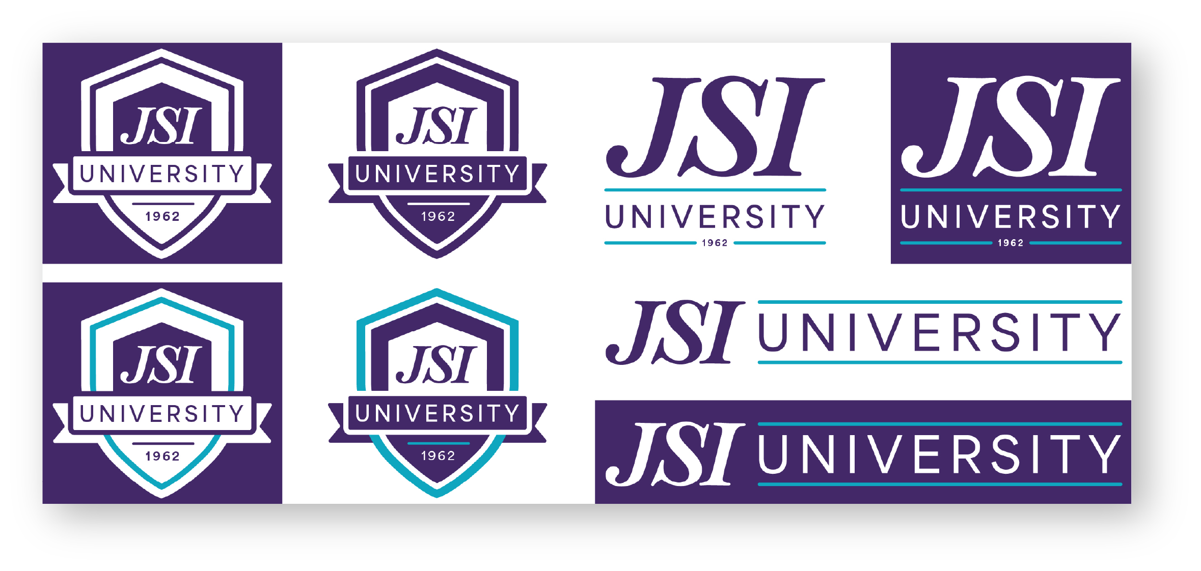 JSI University Logo Suite
Logo variations for dark and light backgrounds as well as horizontal, vertical, and square shapes for variety of use. This logo utilizes the JSI brand colors and creates a unique visual for the organization and platform