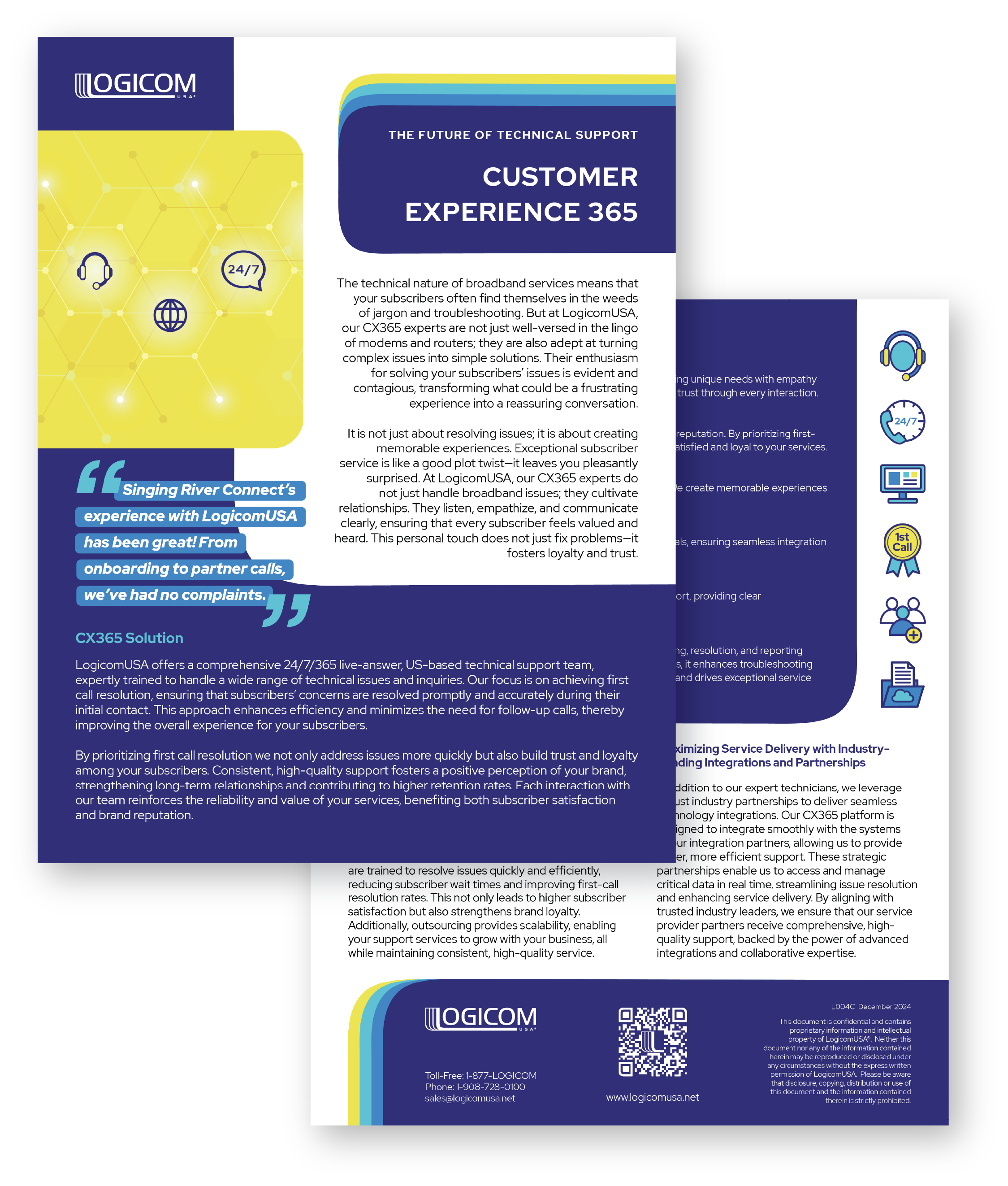 Solutions One Pager
Document showcasing service offering including quotes, iconography, qr code for website, and itemized details for ease of reading