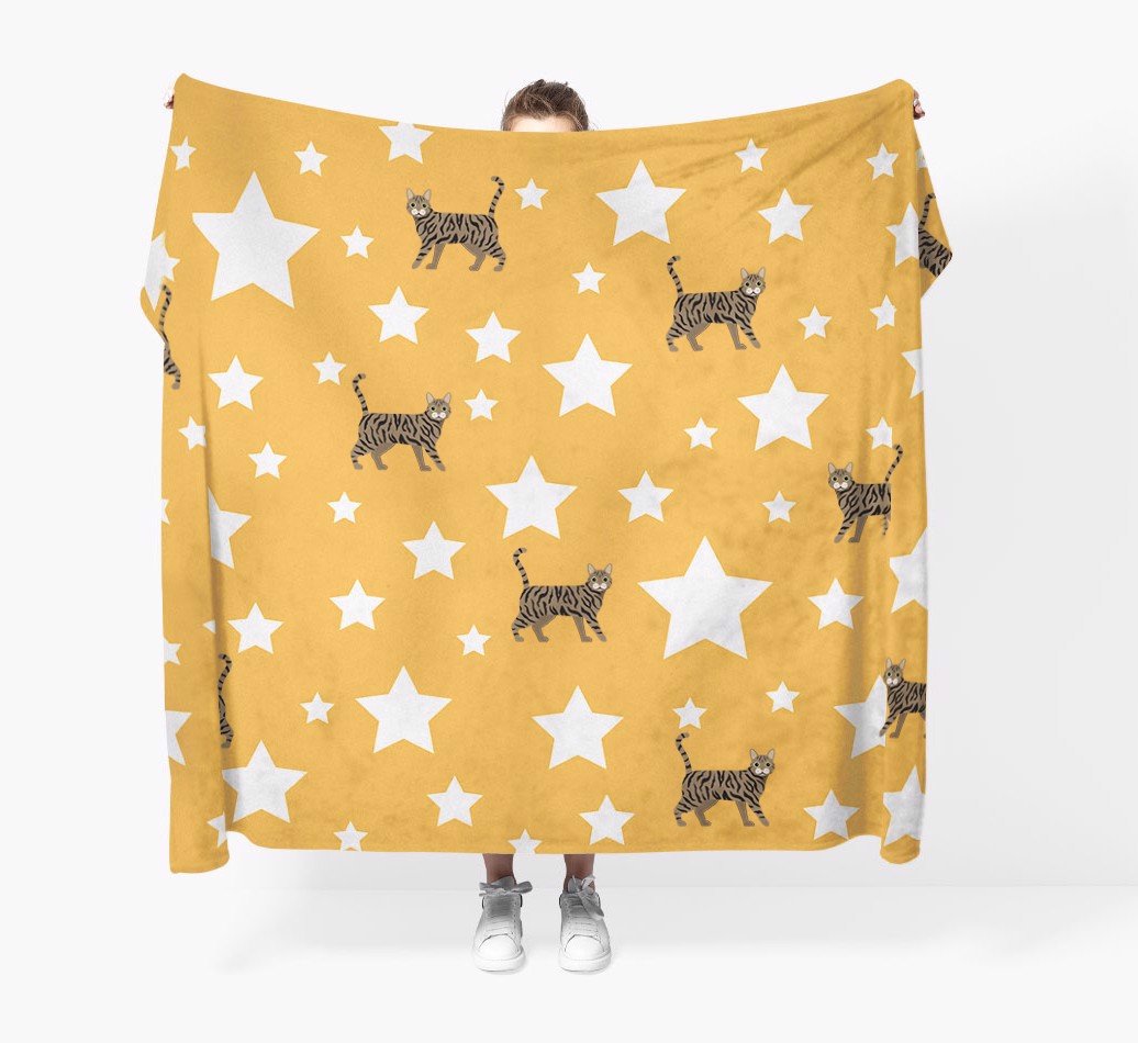 cat throw blanket, soft fleece cat blanket, cat blanket with star pattern, star pattern cat throw blanket, blanket for cat lovers