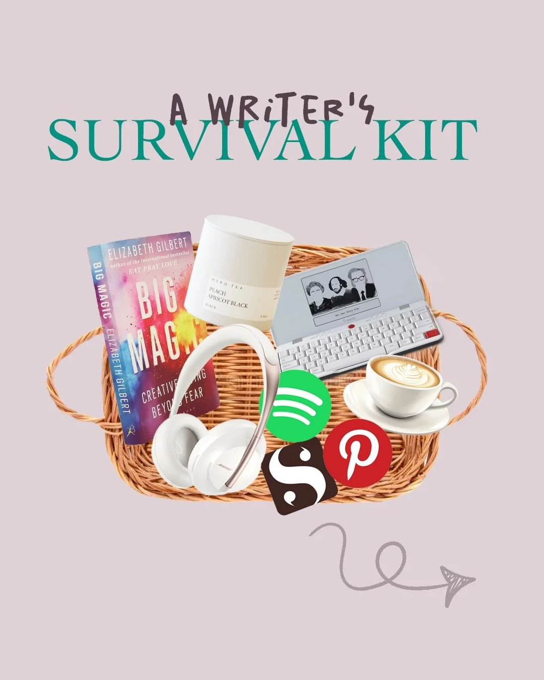 ngl, writing can be a total bish - but here are a few goodies that i consider essential to my process if you&rsquo;re curious. I recommend you check em out and think about what would go in yours&hellip; what am I missing? 👀 🫶 🫖 🎧 
.
#writing #boo