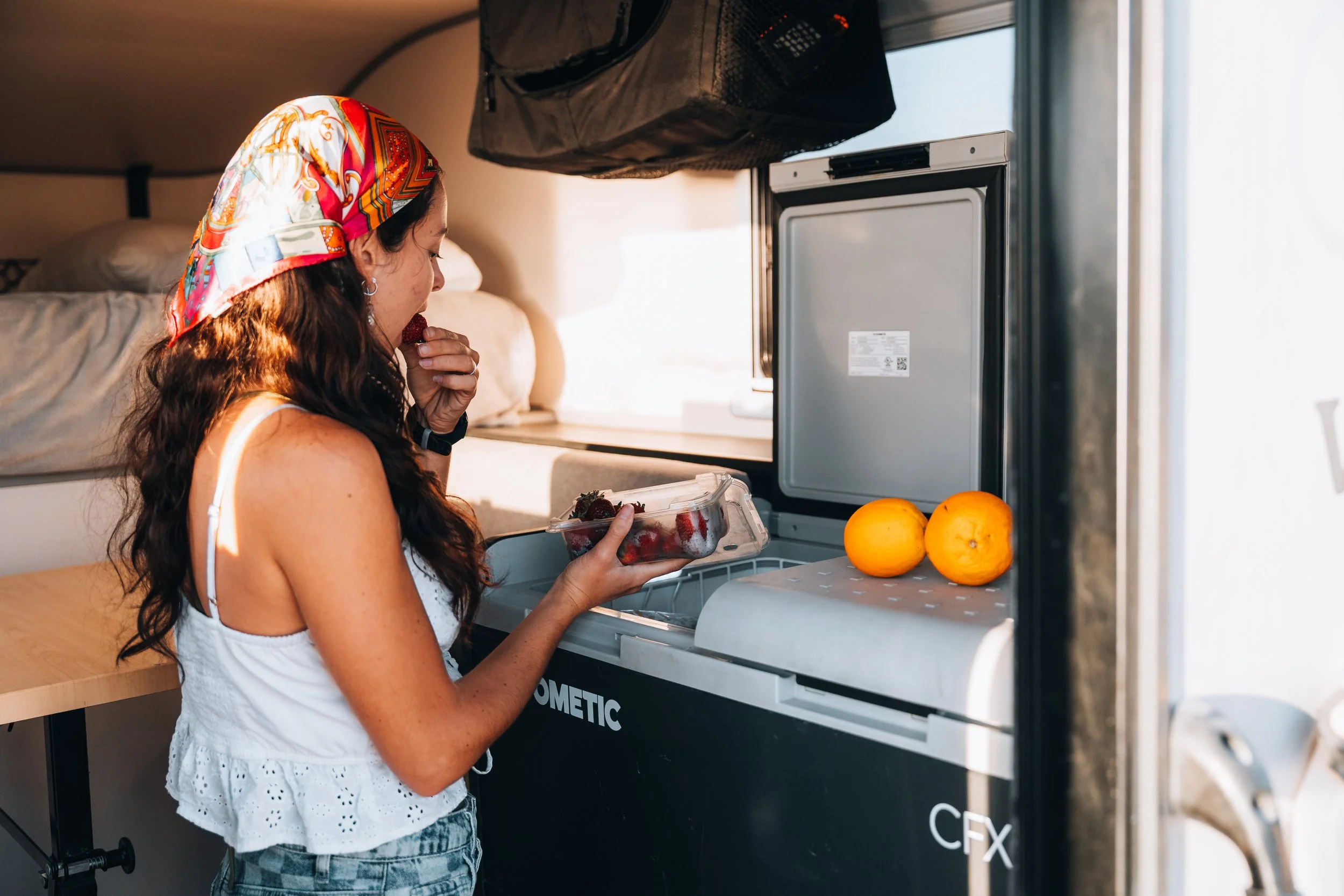 Refrigerated ice chest with Dometic logo and CFX label.