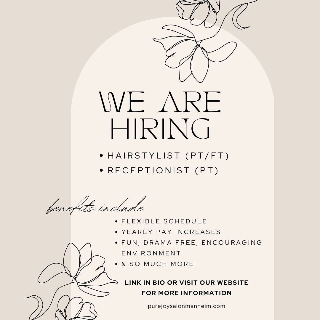 Would you, or someone you know, like to work with us?! Click the link in our bio or visit our website for more information! 🌸