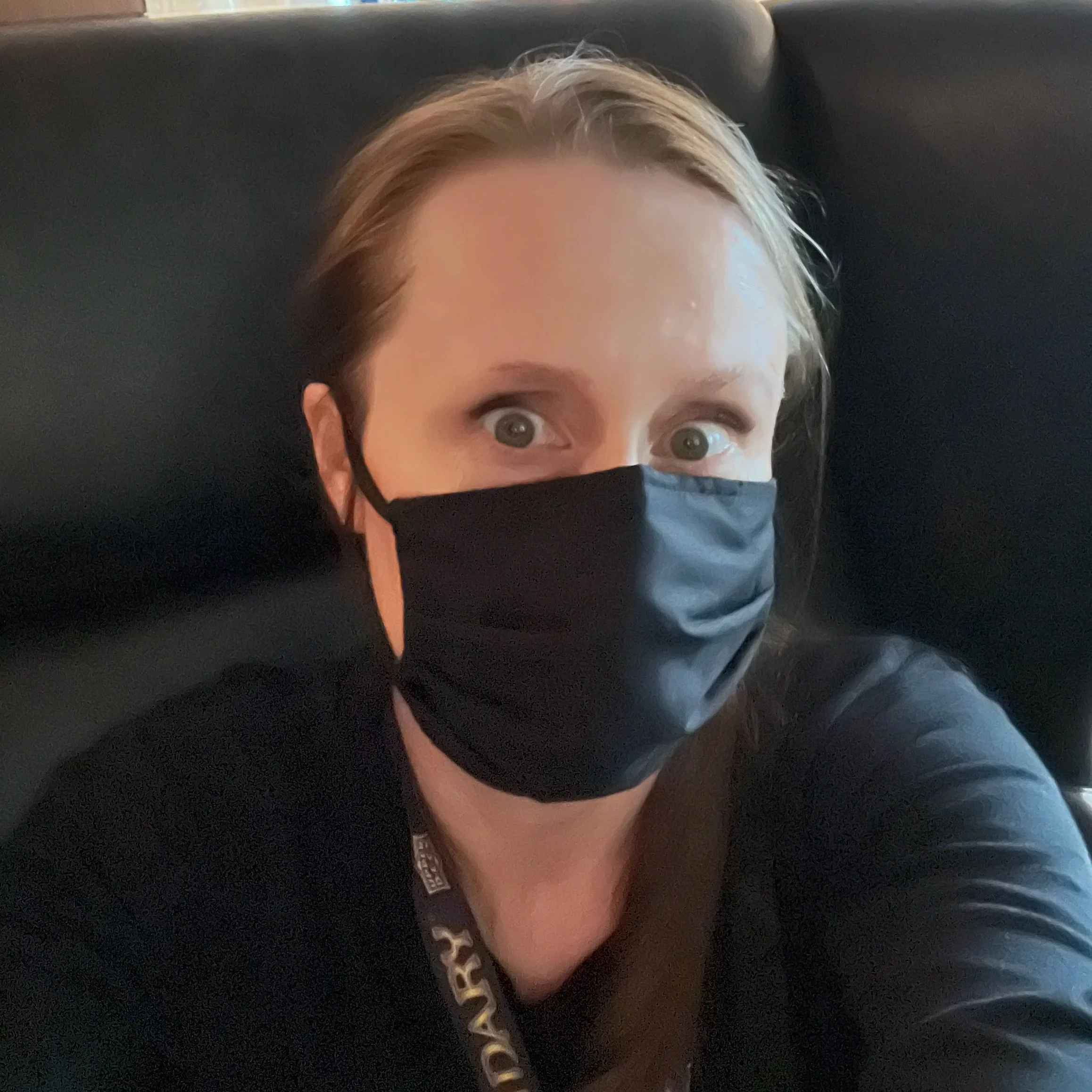 Amanda K. King, independent science fantasy author, wearing a mask at GenCon.