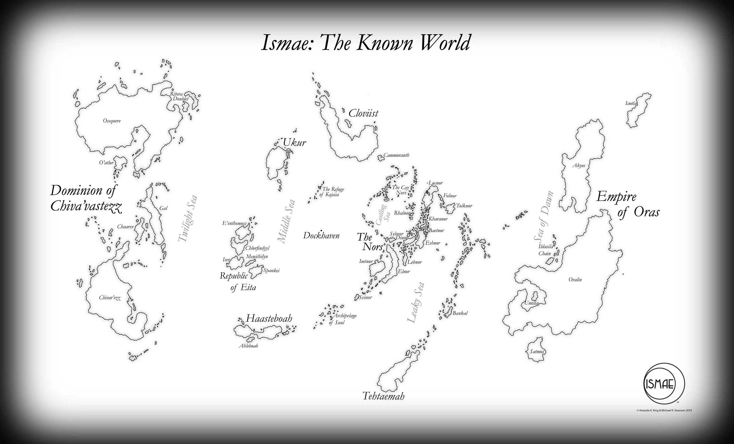 The hand-drawn map of Ismae: The Known World