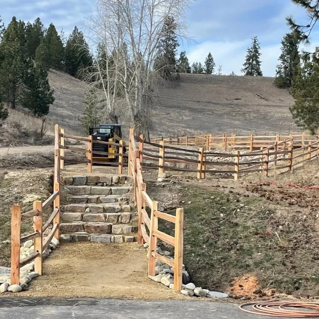 Cedar split rail for a community walking path in Stevensville