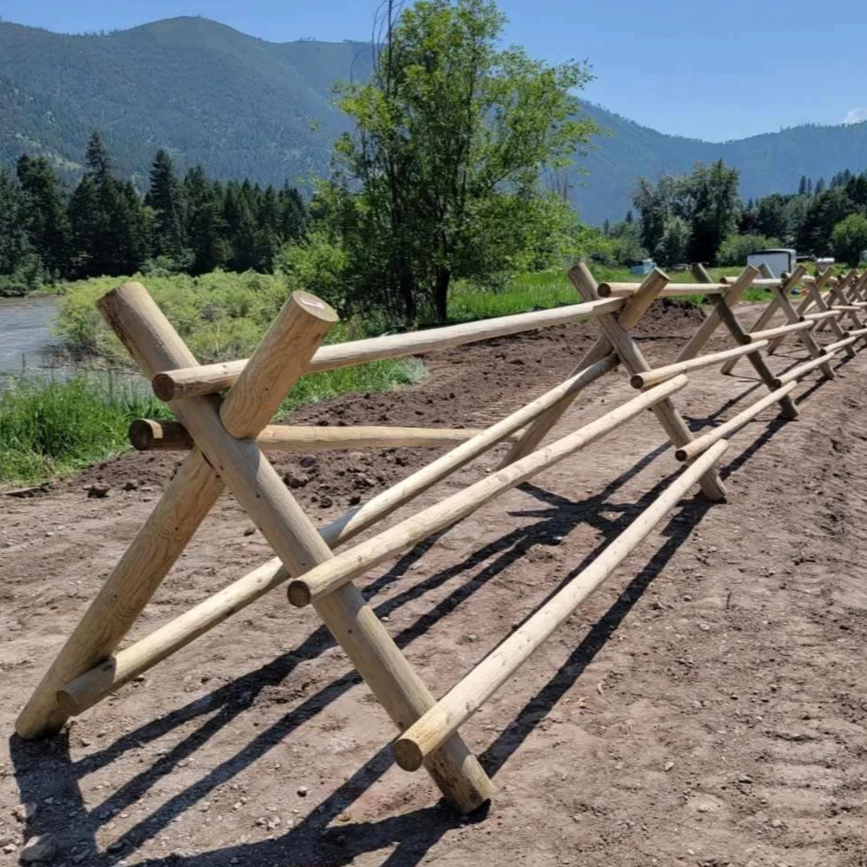 A newly installed wooden ranching fence in Bitterroot