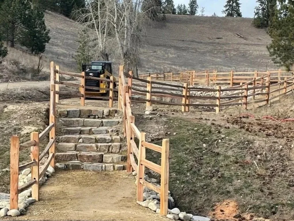 Cedar split rail for a community walking path in Stevensville