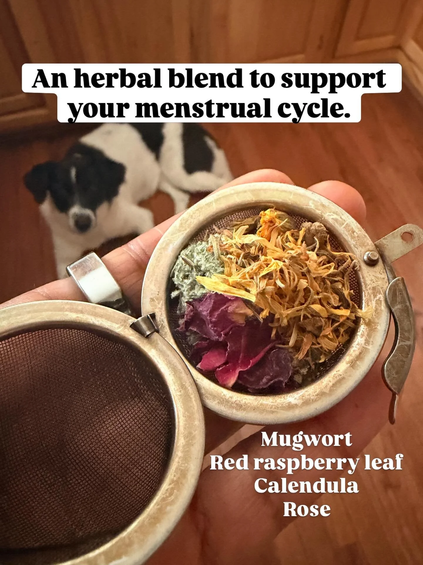 This herbal blend you didn&rsquo;t know you needed to support your menstrual cycle includes:

Mugwort: stimulate and regulate menstrual flow; good for delayed or scanty bleeding. As a bonus, you&rsquo;ll have some pretty amazing dream states!

Red ra