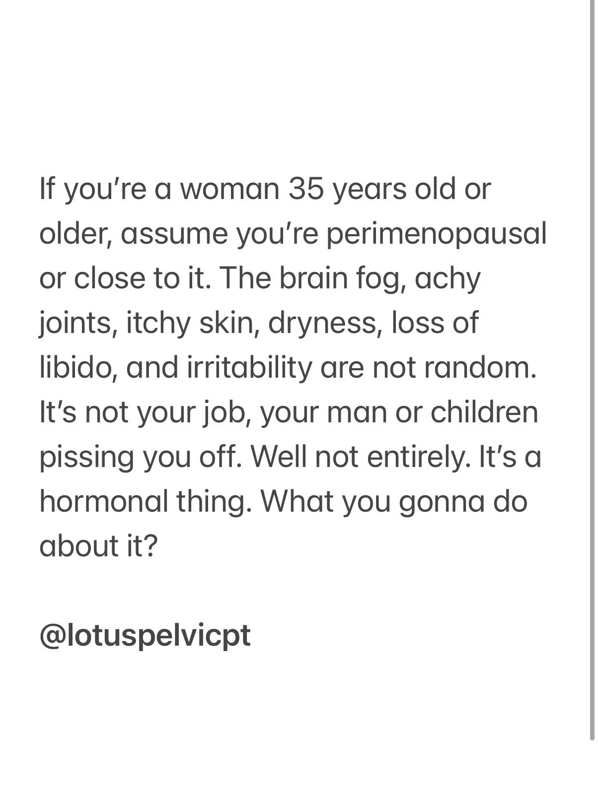 We don&rsquo;t talk about menopause and perimenopause enough. Yea, it&rsquo;s a normal biological process, but hormonal imbalances can speed up the process and make the transition rough. It doesn&rsquo;t have to be. 

#perimenopause #menopause #women