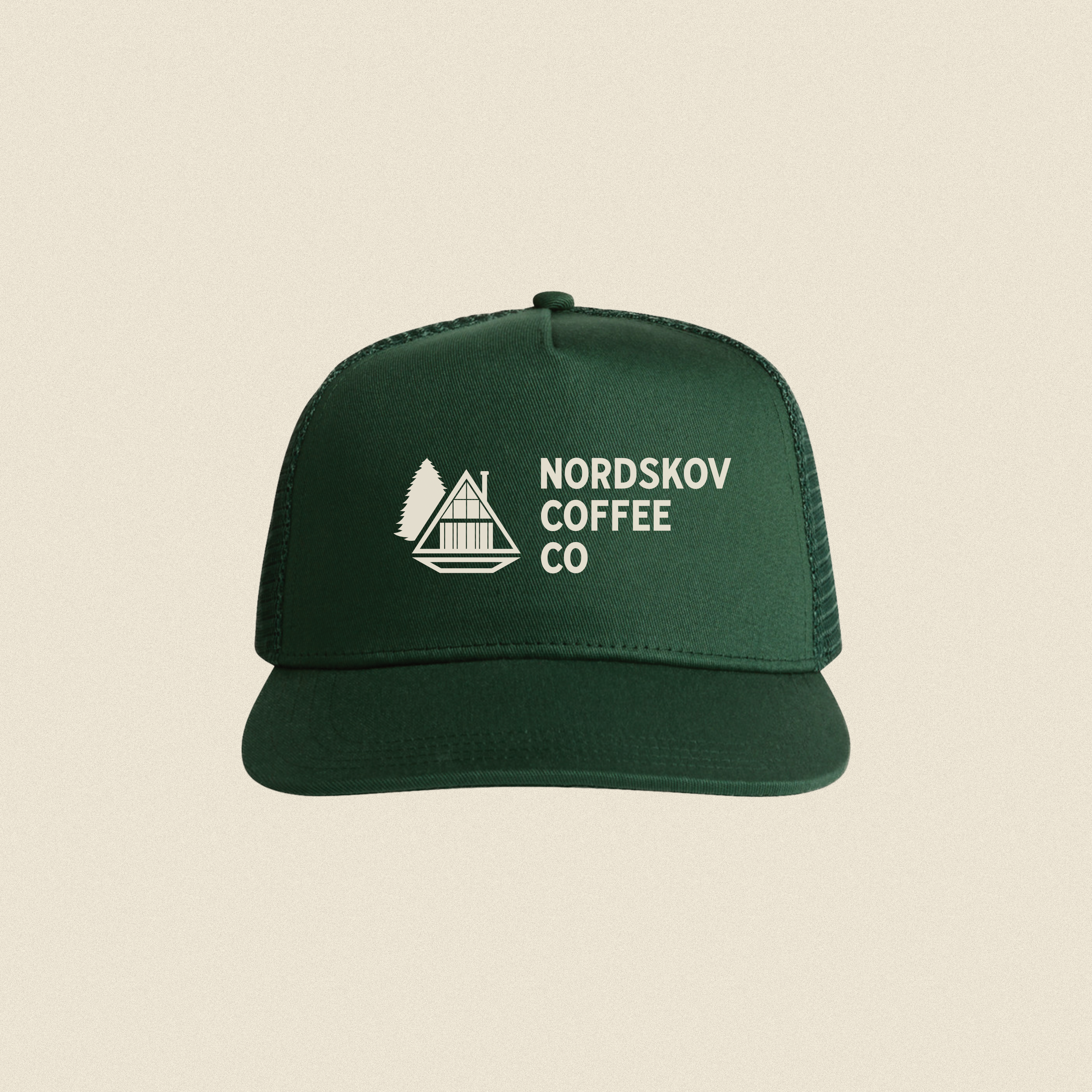Nordskov green trucker hat with Nordskov Coffee Co