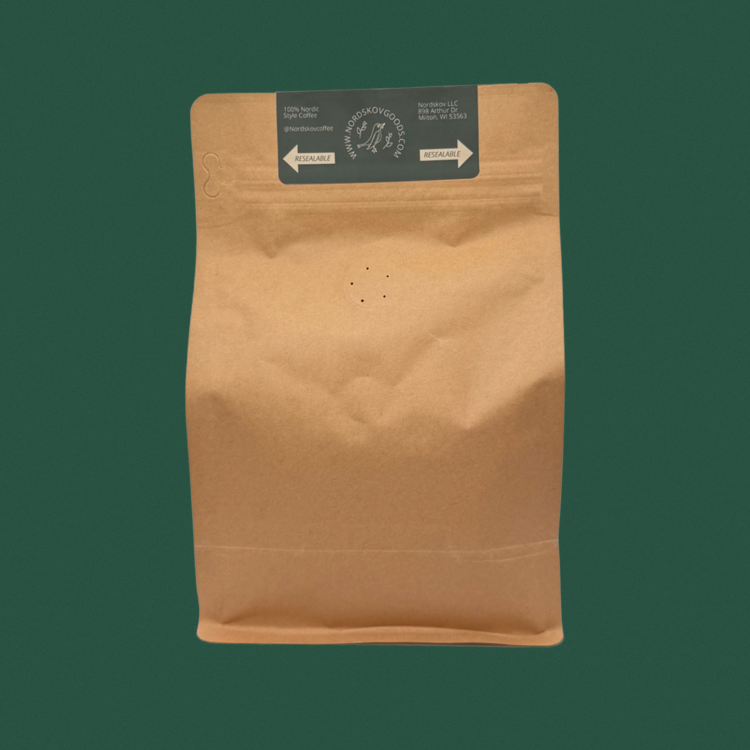 Bag (back view) of Nordskov TURN coffee blend - shows that bag is resealable