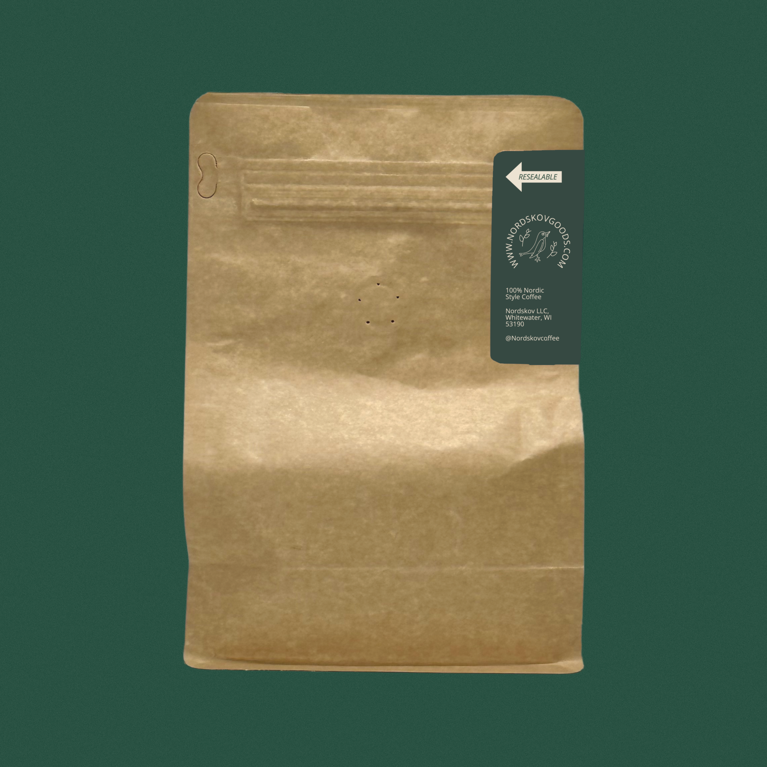 Nordskov COZY blend coffee bag back view showing resealable