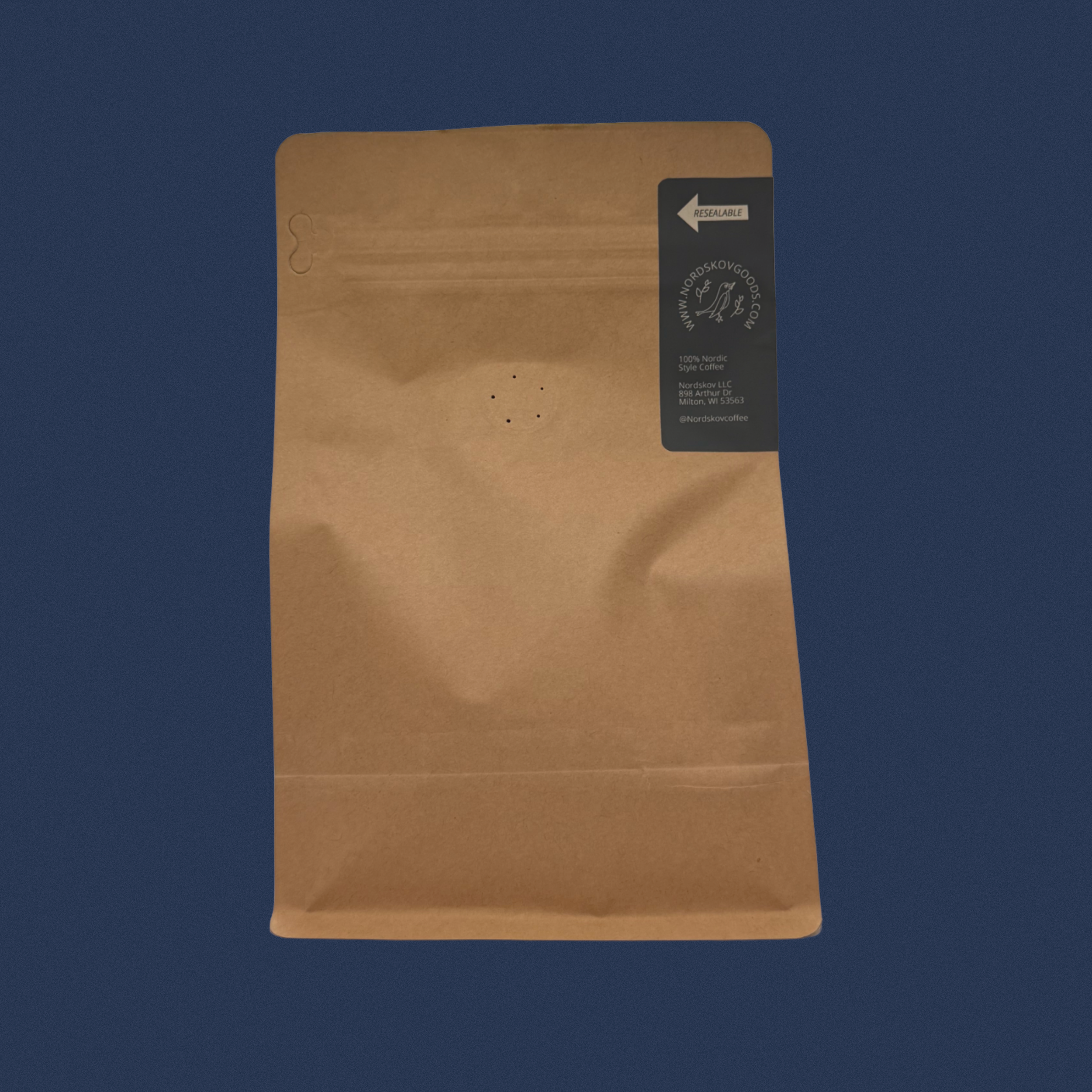 Bag of coffee beans from Ethiopia Gotiti Washed Yirgacheffe back of bag showing it is resealable