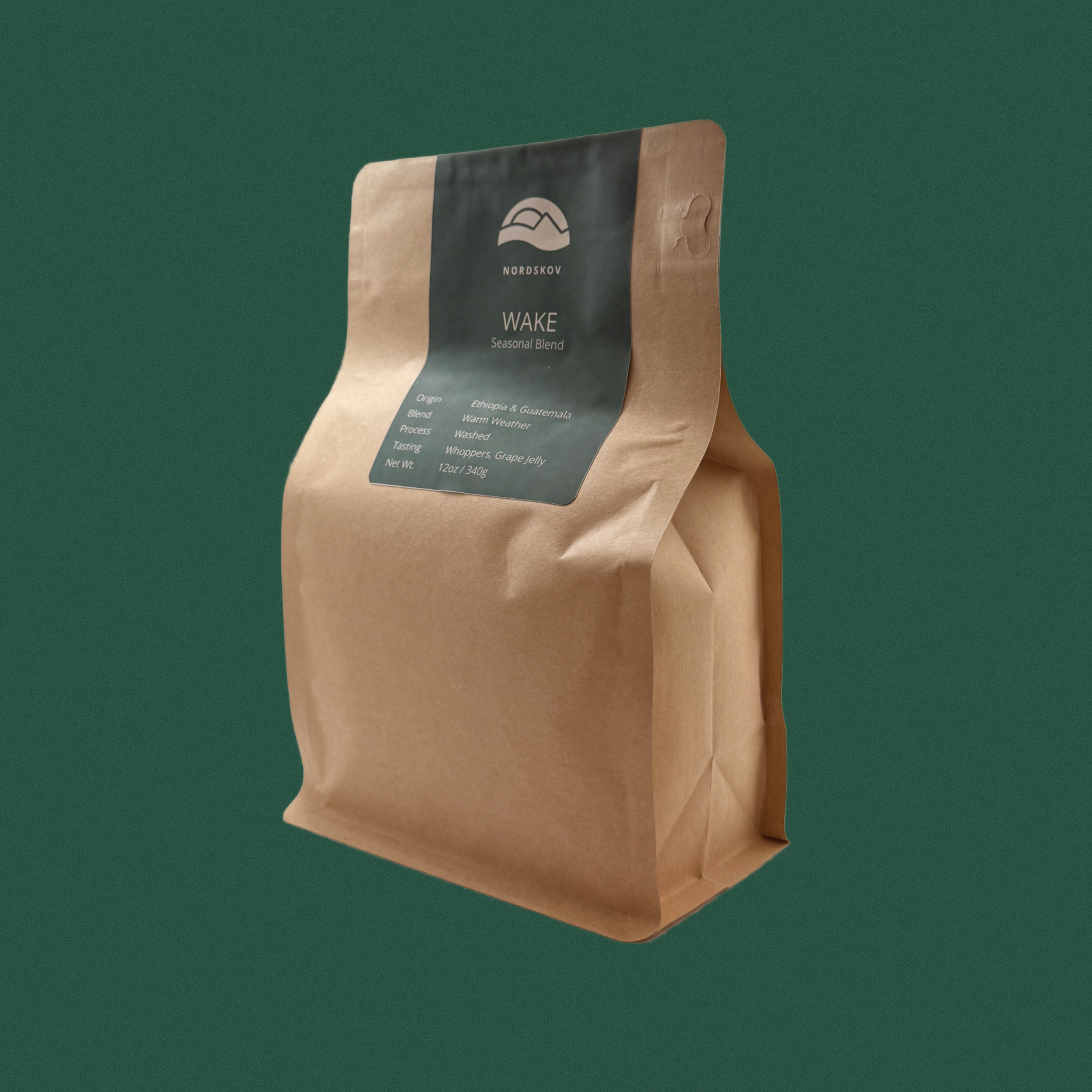 2026 bag of Nordskov WAKE seasonal blend coffee 3/4 view