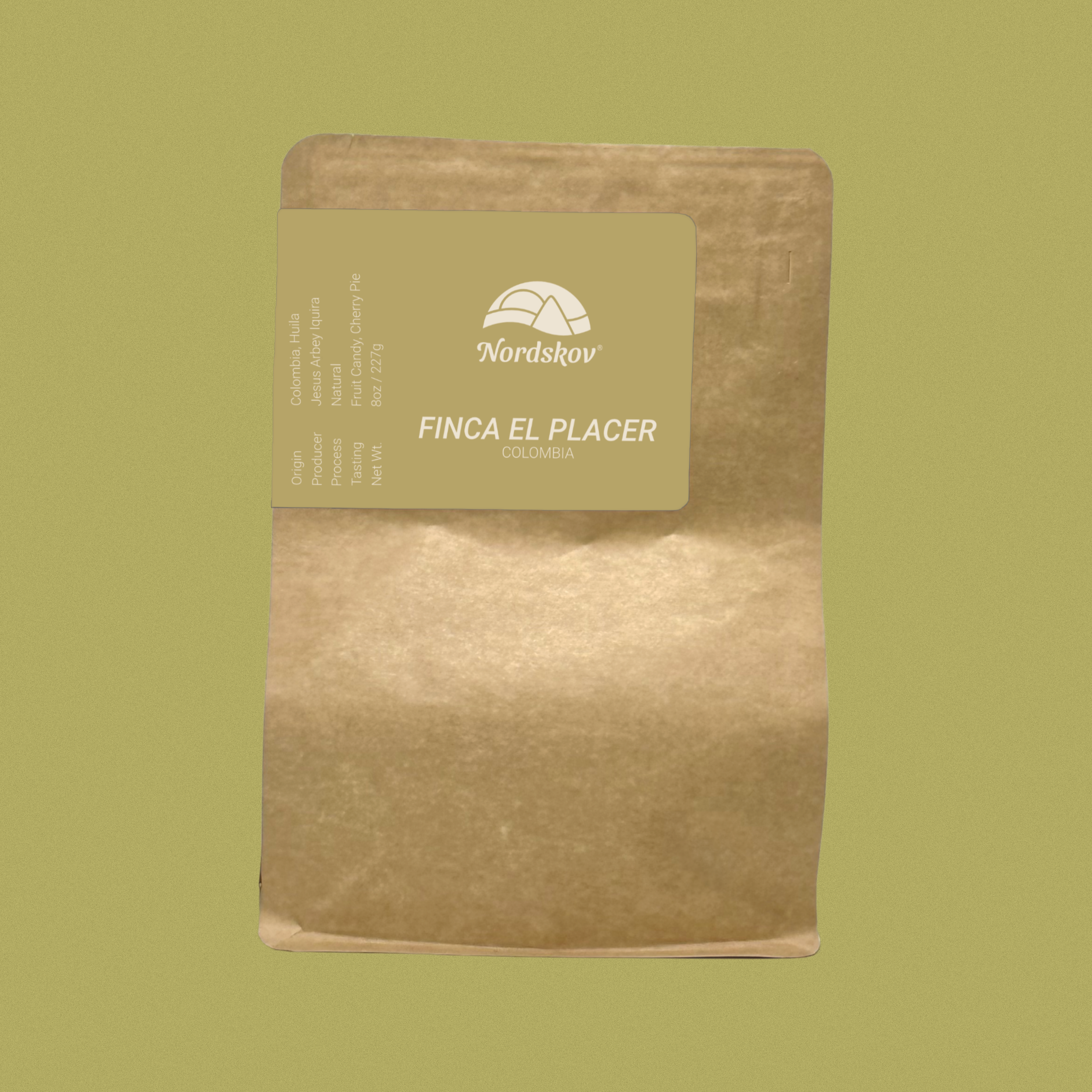 Nordskov Colombia El Placer coffee beans front of bag