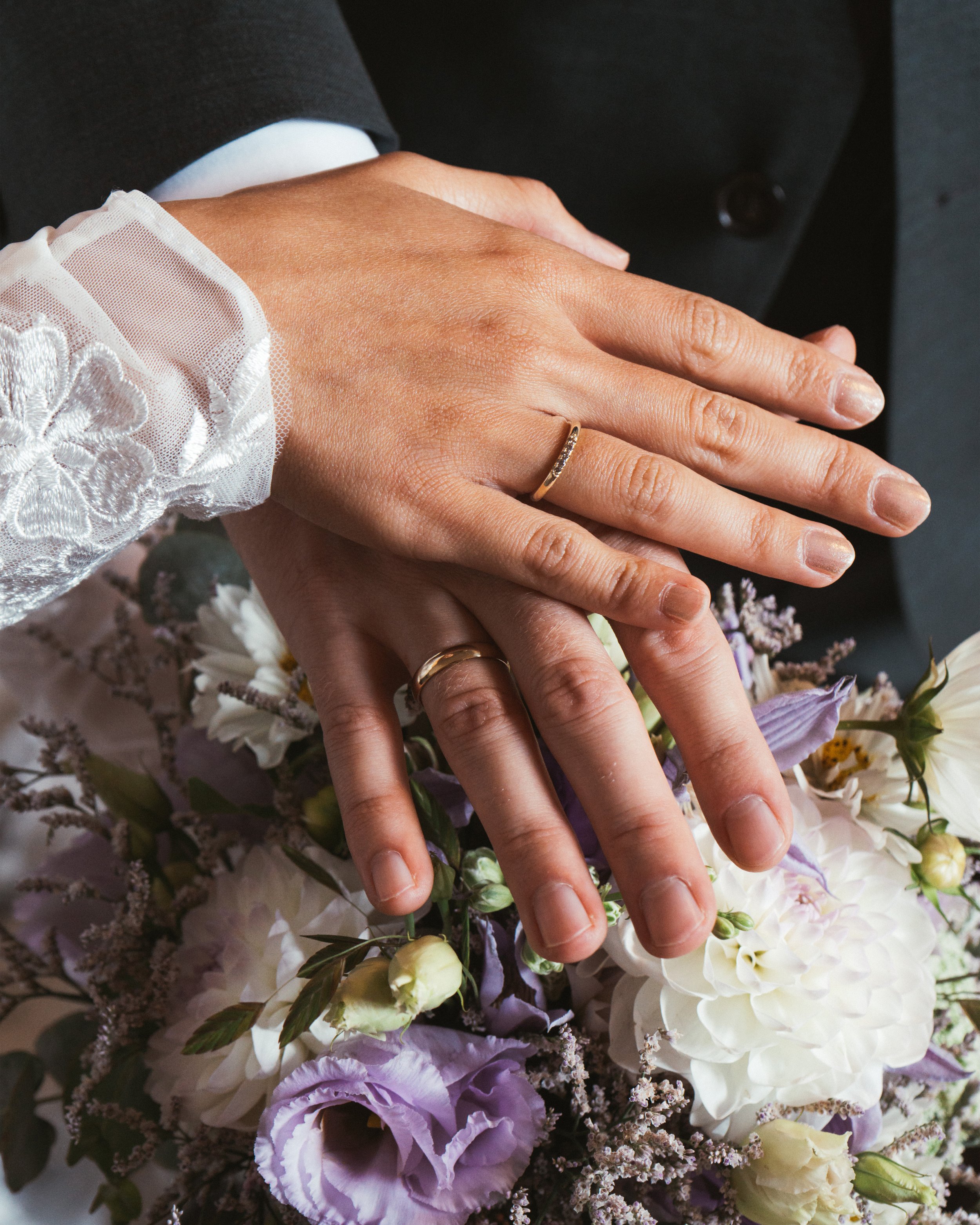 Bride and groom embracing during their Copenhagen wedding day