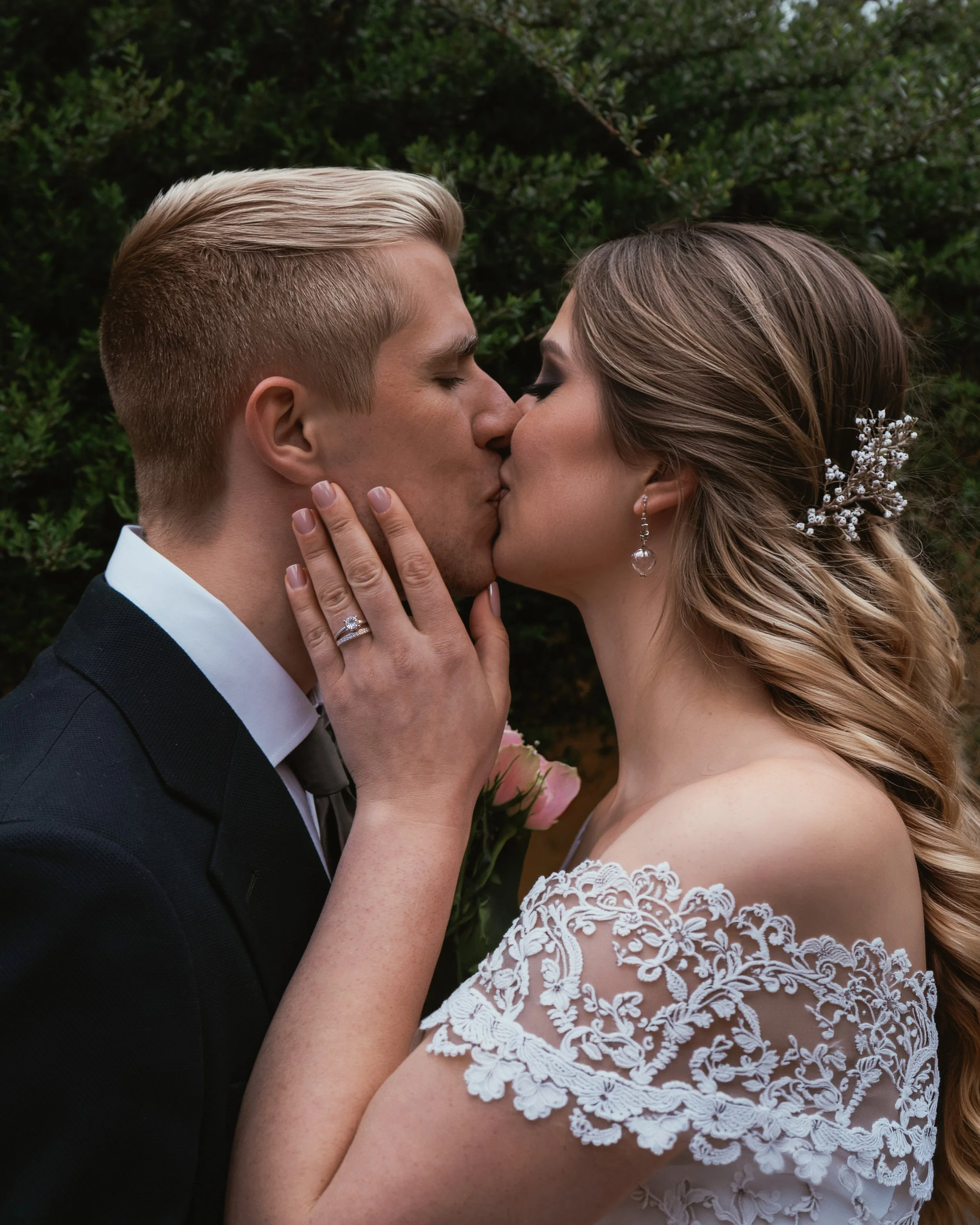 Newly married couple walking together in natural light during their Copenhagen wedding portraits