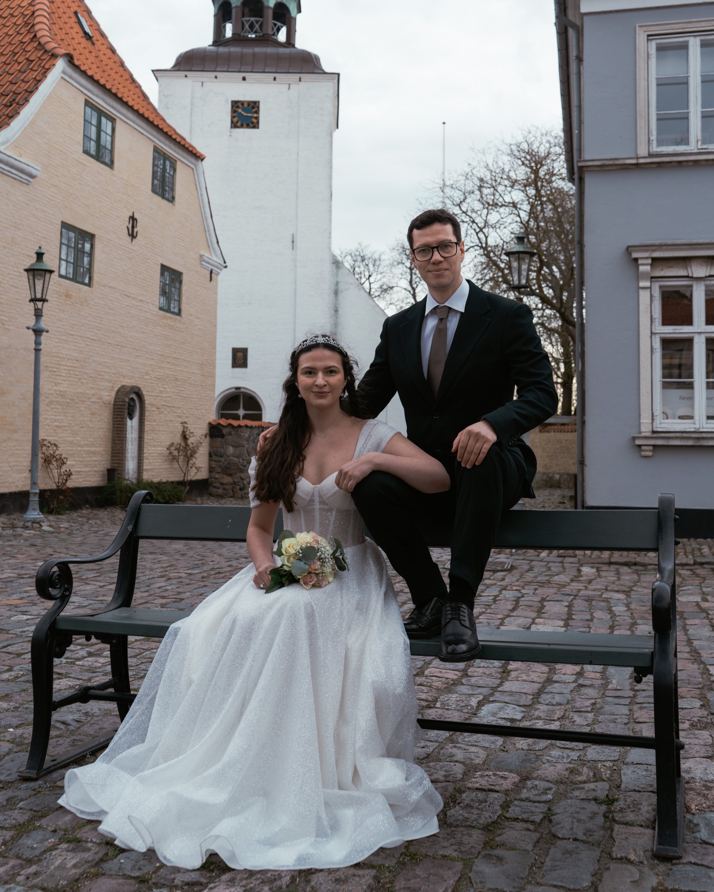 Natural light wedding portrait on Ærø, Denmark with soft coastal atmosphere