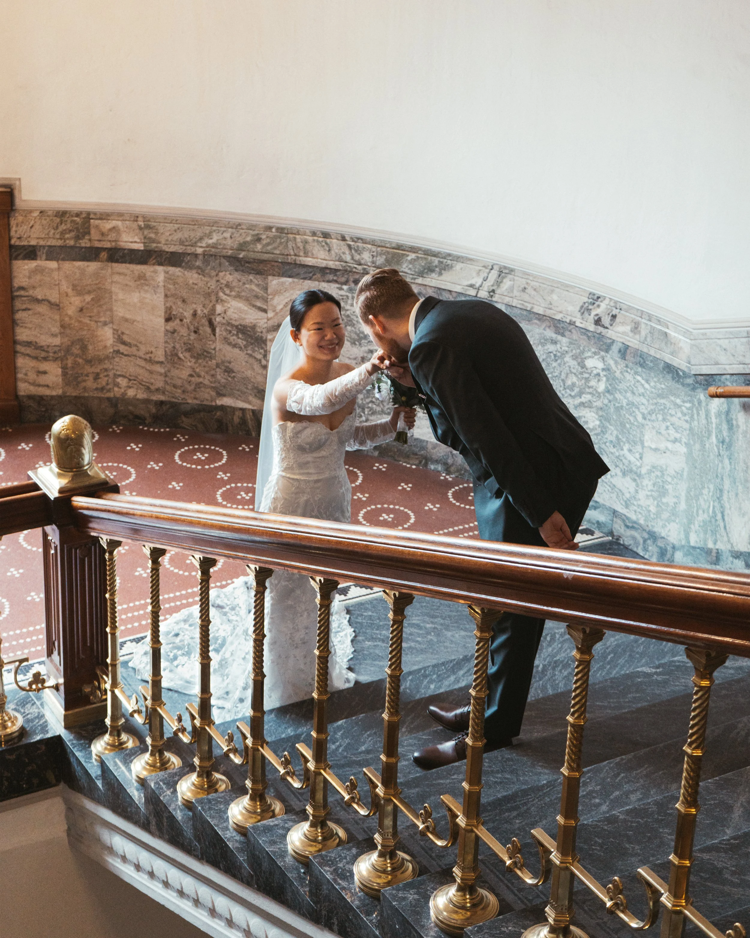 Candid photograph of newlyweds during their wedding day in Copenhagen