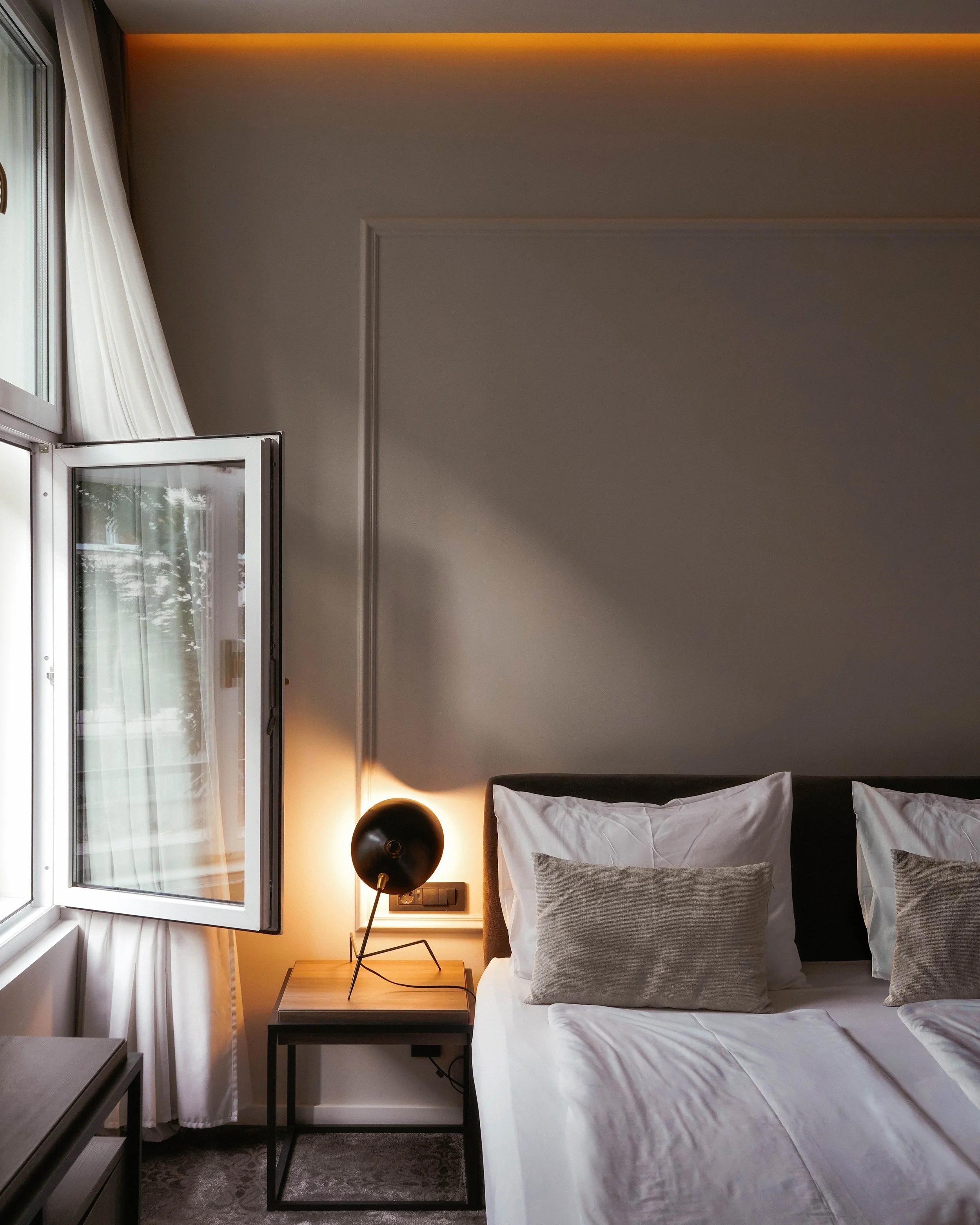 Editorial hotel room photography showcasing interior design, natural light, and atmosphere, created by a Copenhagen-based hotel and interior photographer for boutique hospitality brands