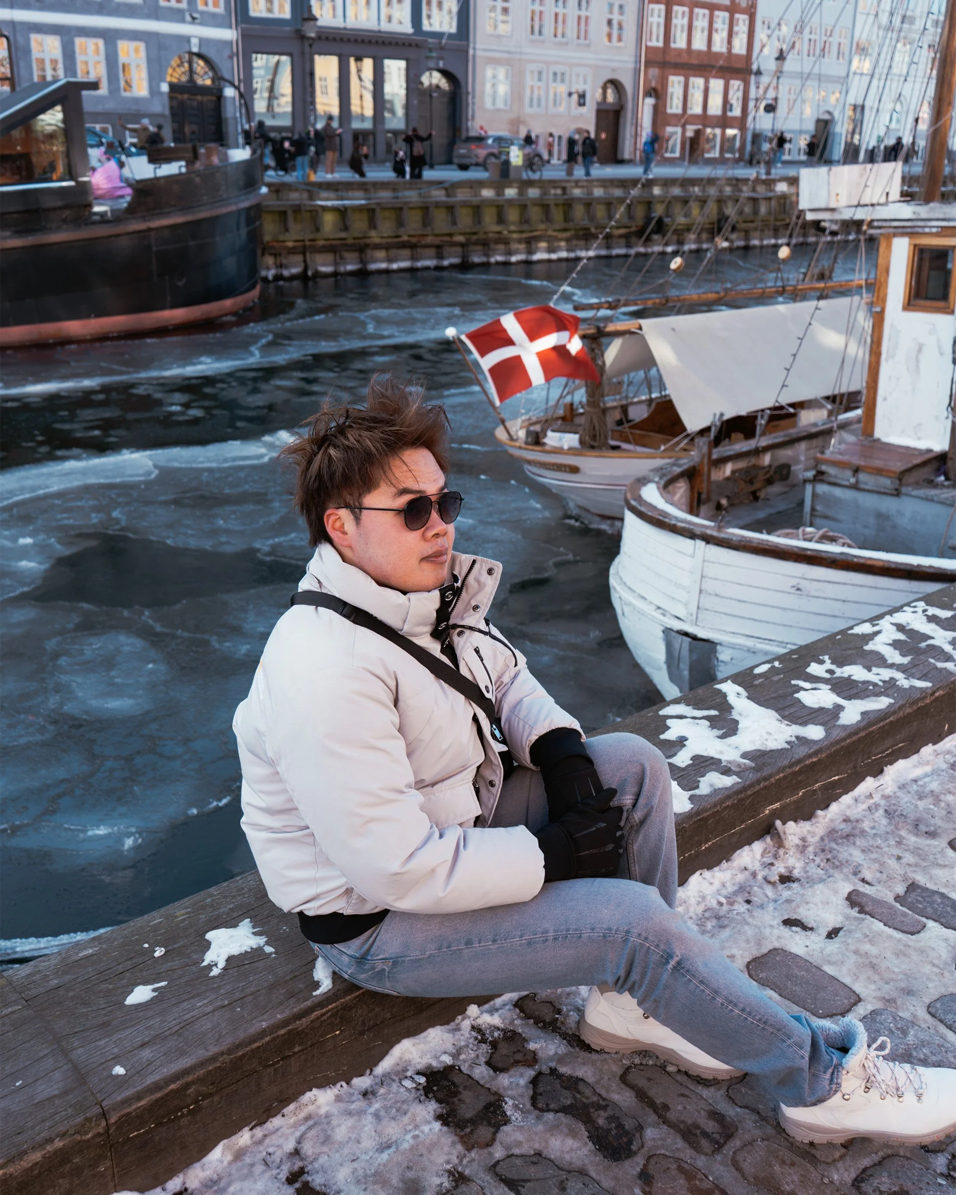 Male traveller exploring Copenhagen landmarks