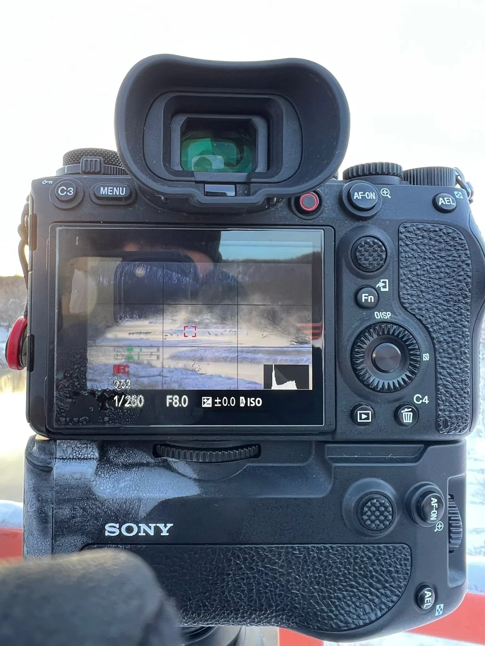 Gefrorener Atem am Sony Kamera-Display bei -20c