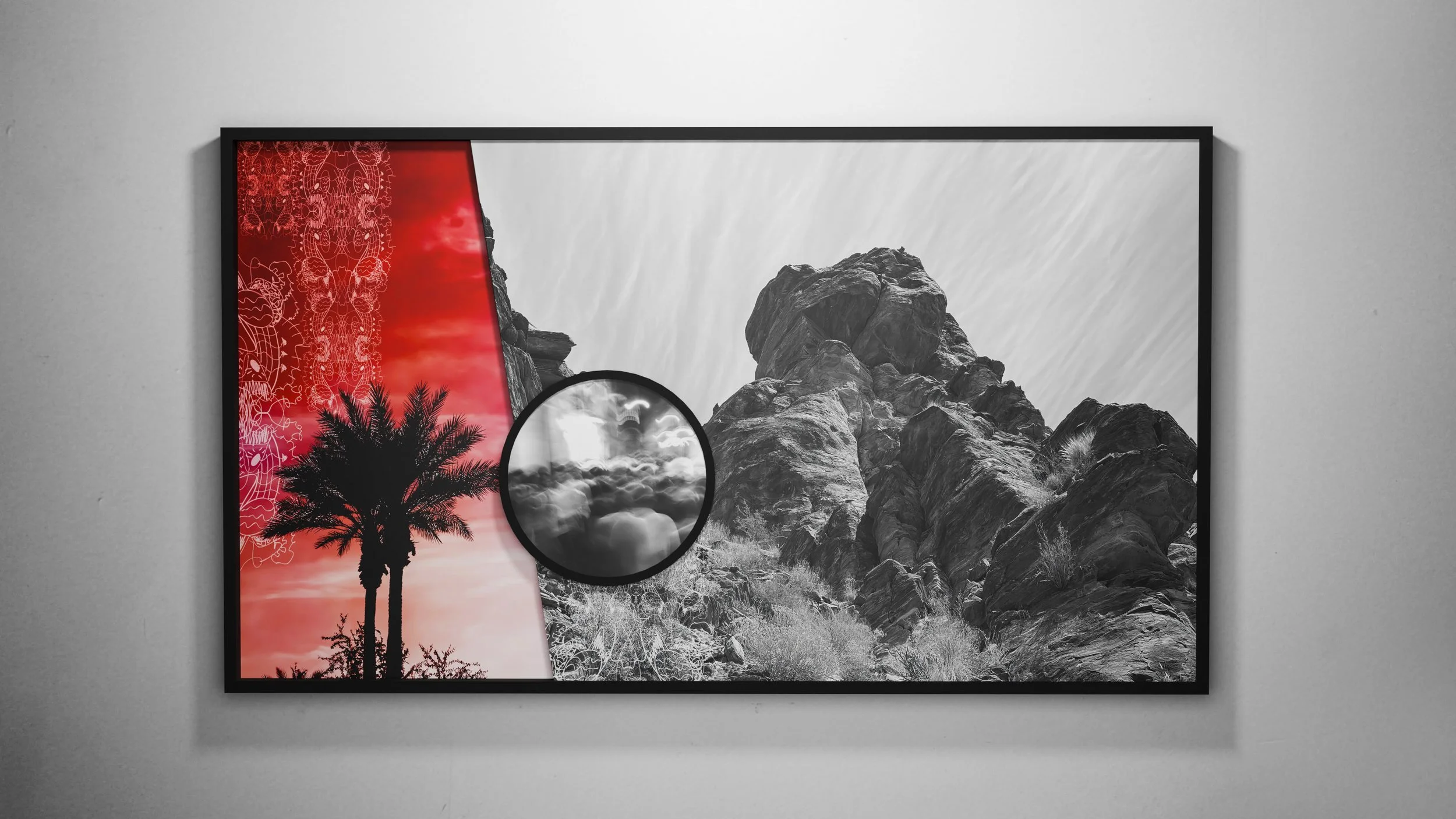 BETWEEN WHAT IS AND WHAT COULD BE / 27" x 48" / UV prints on archival paper and lexan, acrylic and diamond dust on layered, die cut wood panels