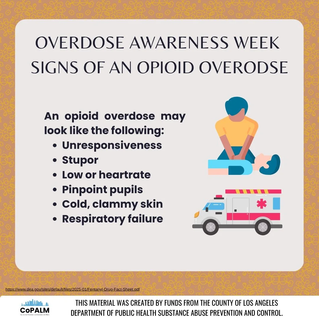 International Overdose Awareness Week runs from August 24th through the 31st so today we are talking about the signs of an opioid overdose. An opioid overdose may look like the following:
 - Unresponsiveness
 - Stupor
 - Low or heart rate
 - Pinpoint