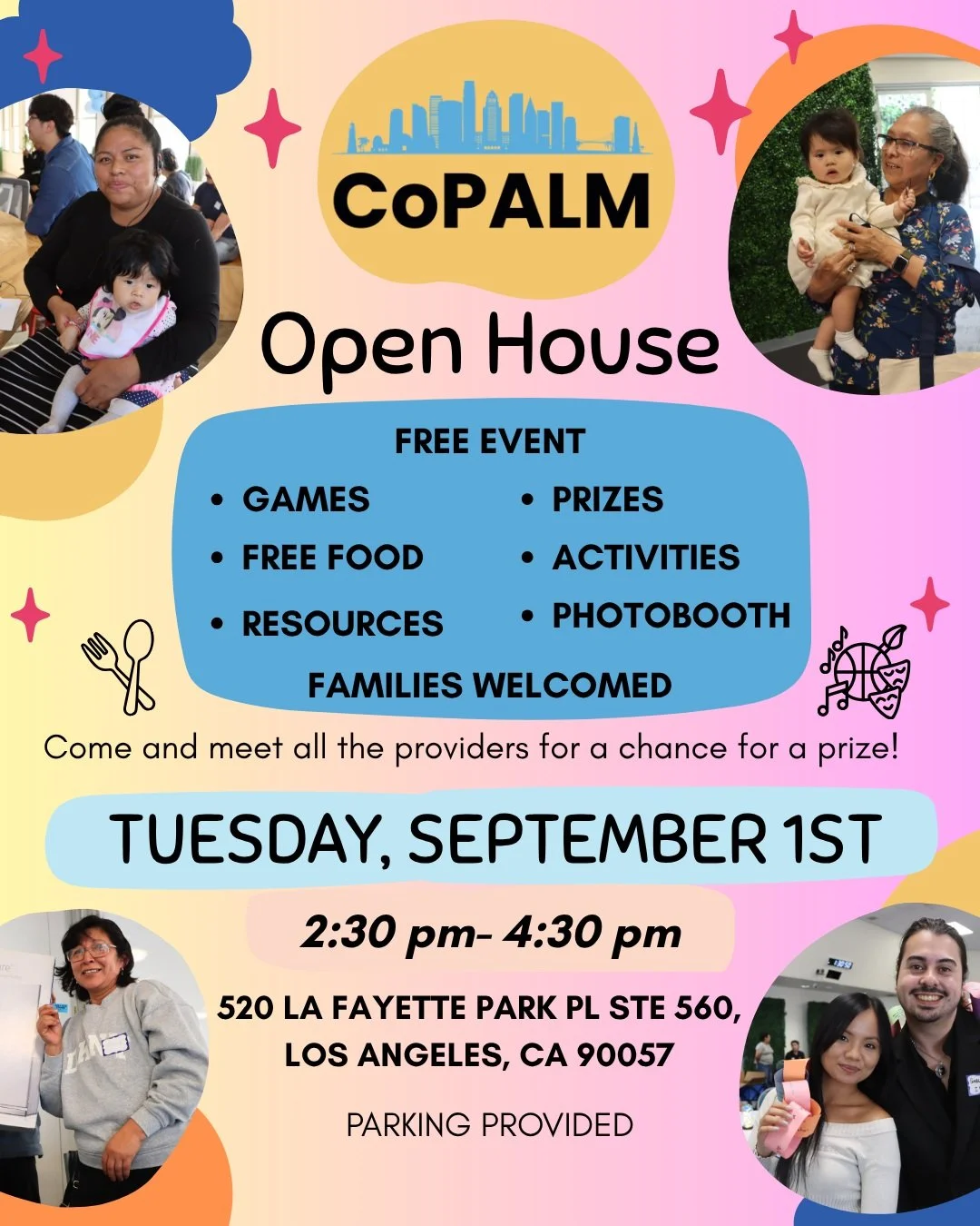 CoPALM is committed to opening a space for community members to gather, share their stories, and meet others passionate about prevention in LA Metro. On September 1st, please come by the KYCC offices across from Lafayette Park for our OPEN HOUSE with
