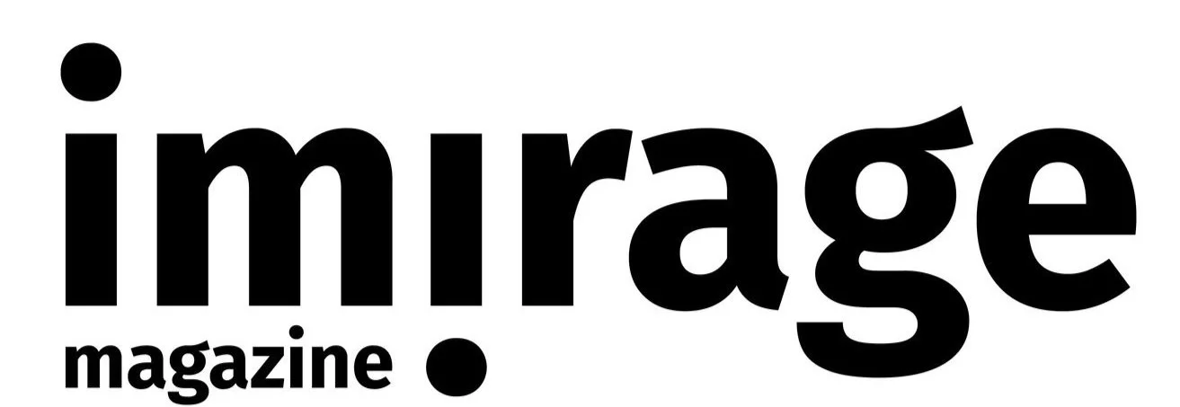 Black text on white background reading 'imürage magazine' with stylized exclamation marks.