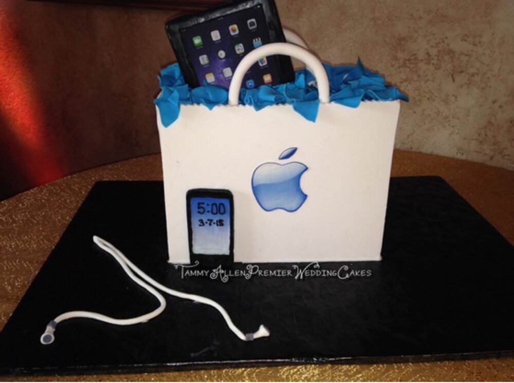  creative grooms cake looks like an iPhone in an Apple Store shopping bag  