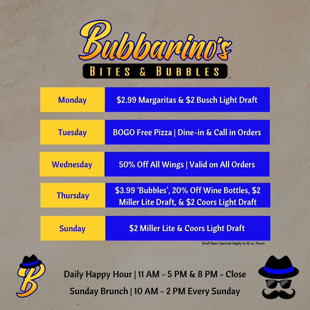 Thursday is a great day to take advantage of our drink specials! Here&rsquo;s our other weekly specials! Open 3:30 PM - 9 PM today. We will resume our normal summer hours this Saturday! Thank you. 😎

📍 3501 Teays Valley Road, Hurricane 
💻 Order on