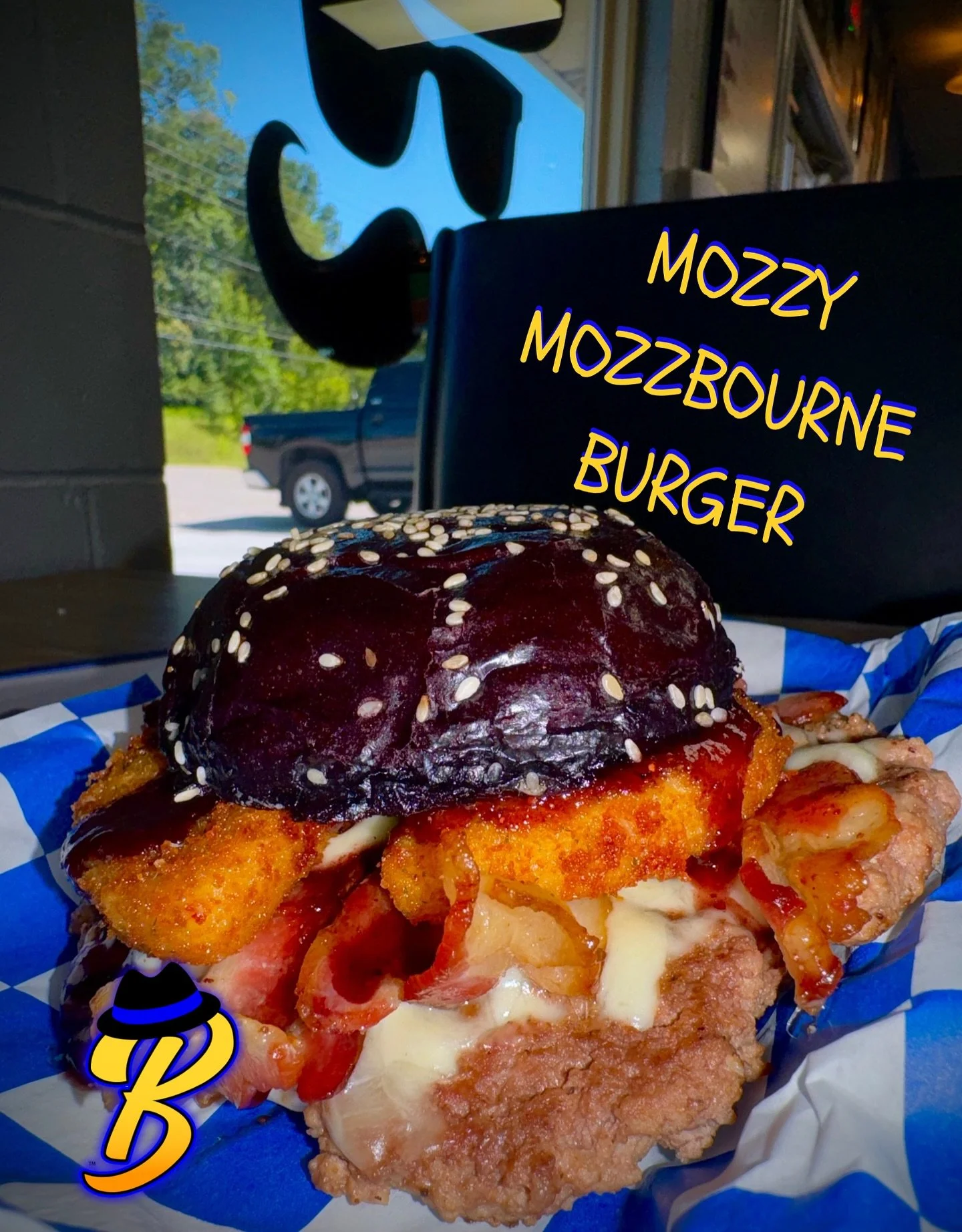 🎸 BURGER OF THE MONTH 🎸

In honor of the legend, Ozzy Osbourne, we are rolling out the Mozzy Mozzbourne Burger this month! 😎🤘

Mozzy Mozzbourne Burger | $15

Black Sesame Seed Bun
Mozzarella Cheese Triangles
Sliced Bacon
Sprinkled Mozzarella Chee