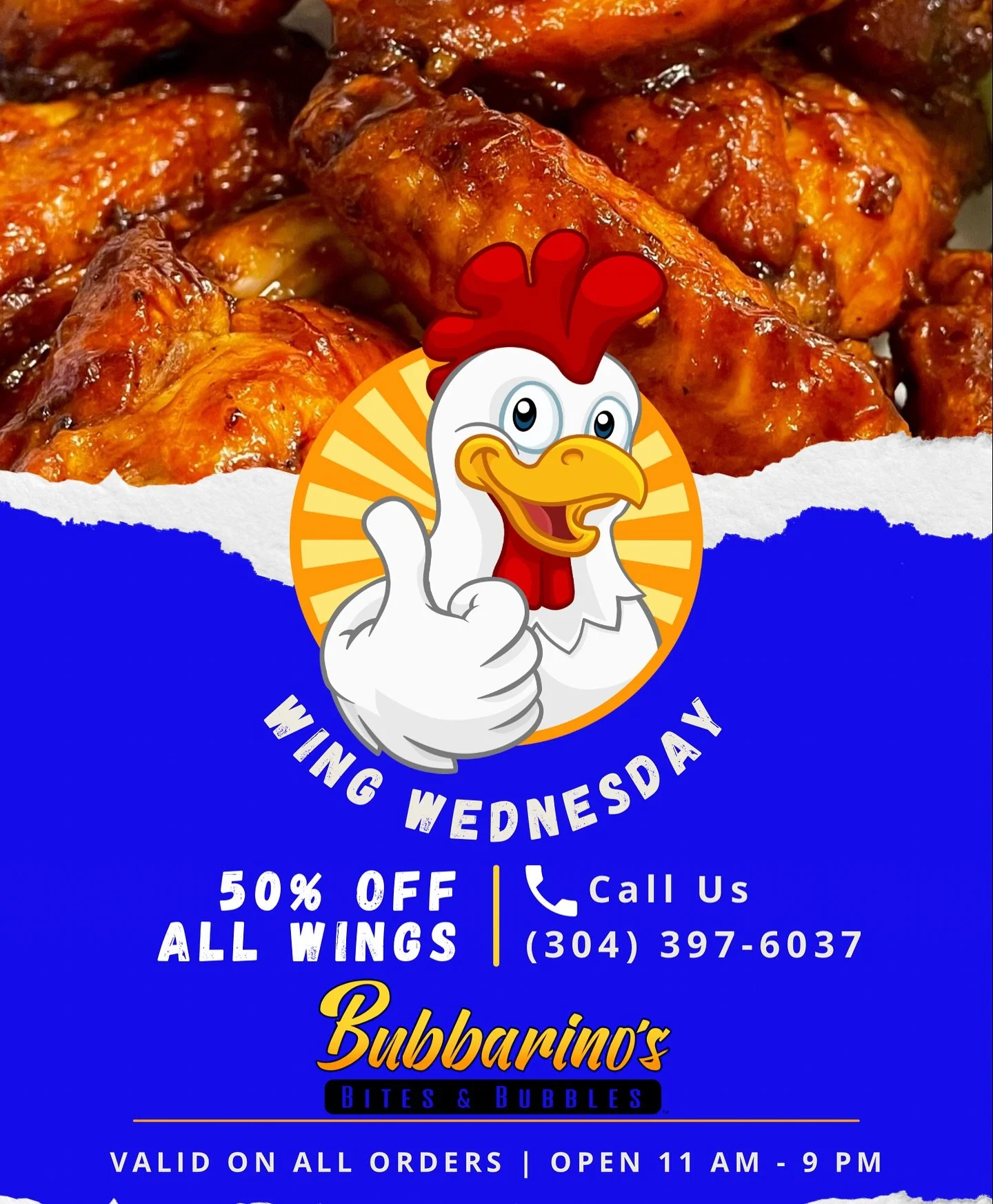 Every Wednesday at Bub&rsquo;s! 😎🍗

📍 3501 Teays Valley Road, Hurricane 
💻 Order online - bubbarinos.com 
📞 Call now - 304.397.6037