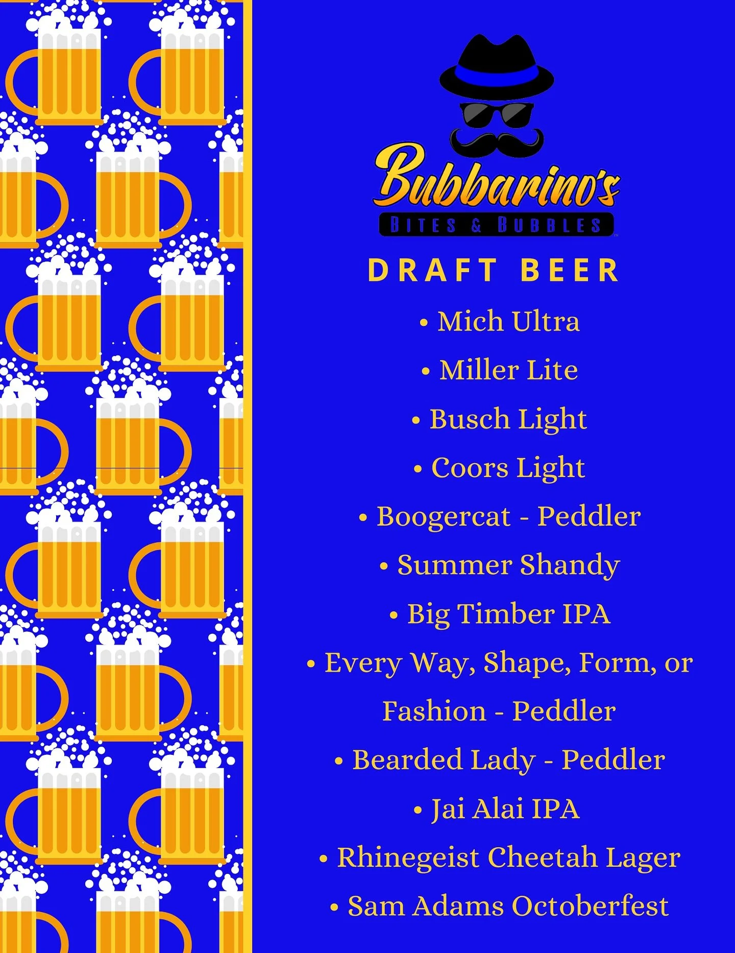 Updated Draft List 10/28 🍺

📍 3501 Teays Valley Road, Hurricane 
💻 Order online - bubbarinos.com 
📞 Call now - 304.397.6037