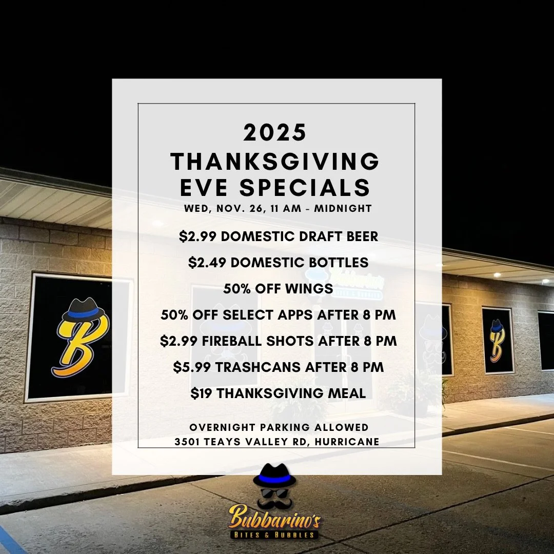 Our Thanksgiving Eve celebration is just a few days away! Come hang out with us this Wednesday for a great time with family and friends! 😎

We will remain open until midnight and will be closed on Thanksgiving Day. 🦃

	&bull;	Last call for food: 8: