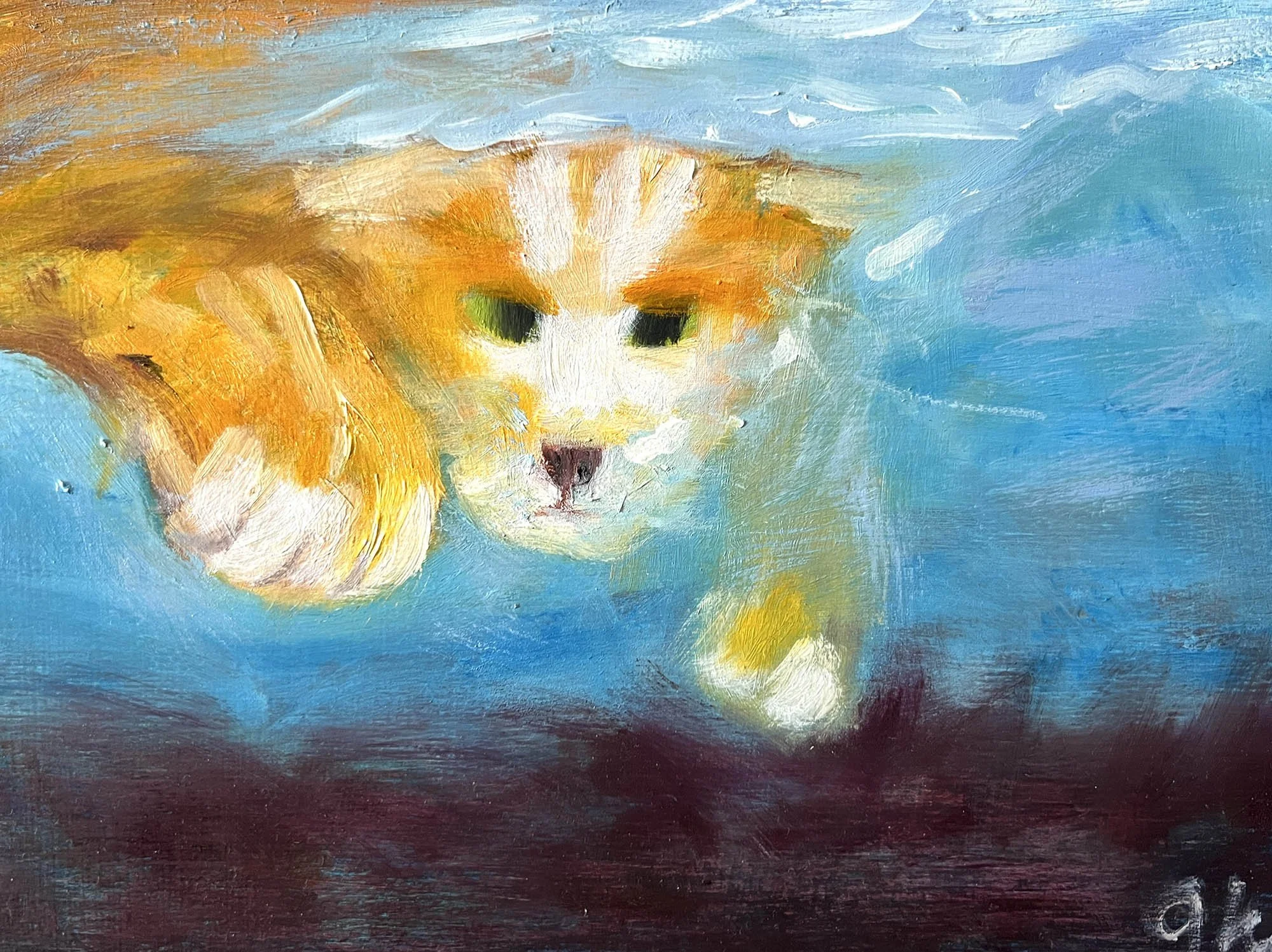 Buffy Swimming,
Oil on wood.
8x6in.,
2026
