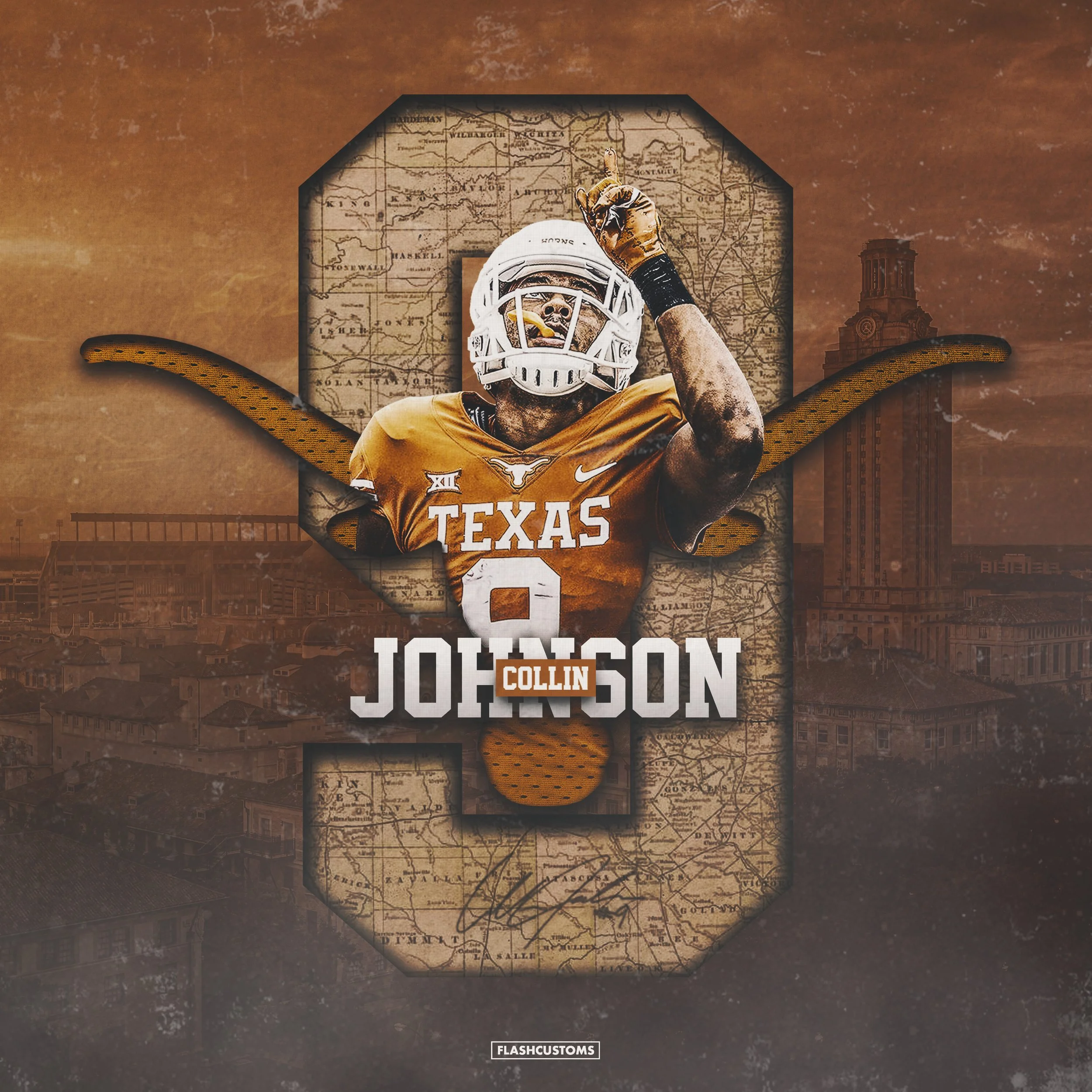 Poster concept of former star Texas Longhorn wide receiver Collin Johnson. 