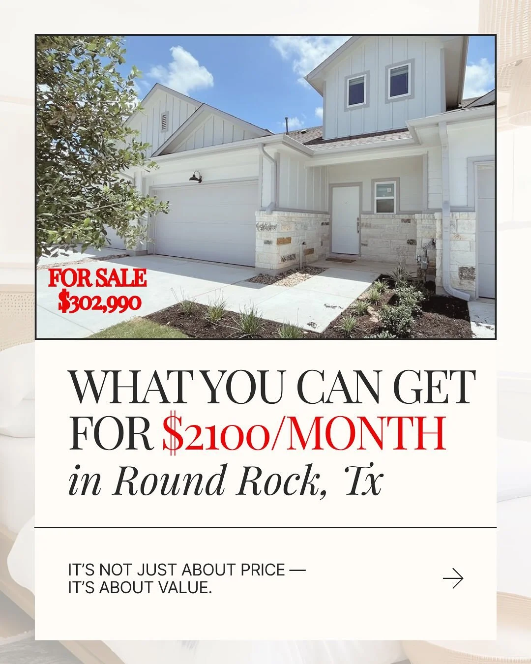What you pay in rent each month could already qualify you for a home like this in Round Rock. It is not always about price, it is about value.

If you want to see how close you are to owning for the same payment you already make, comment &lsquo;MORE 